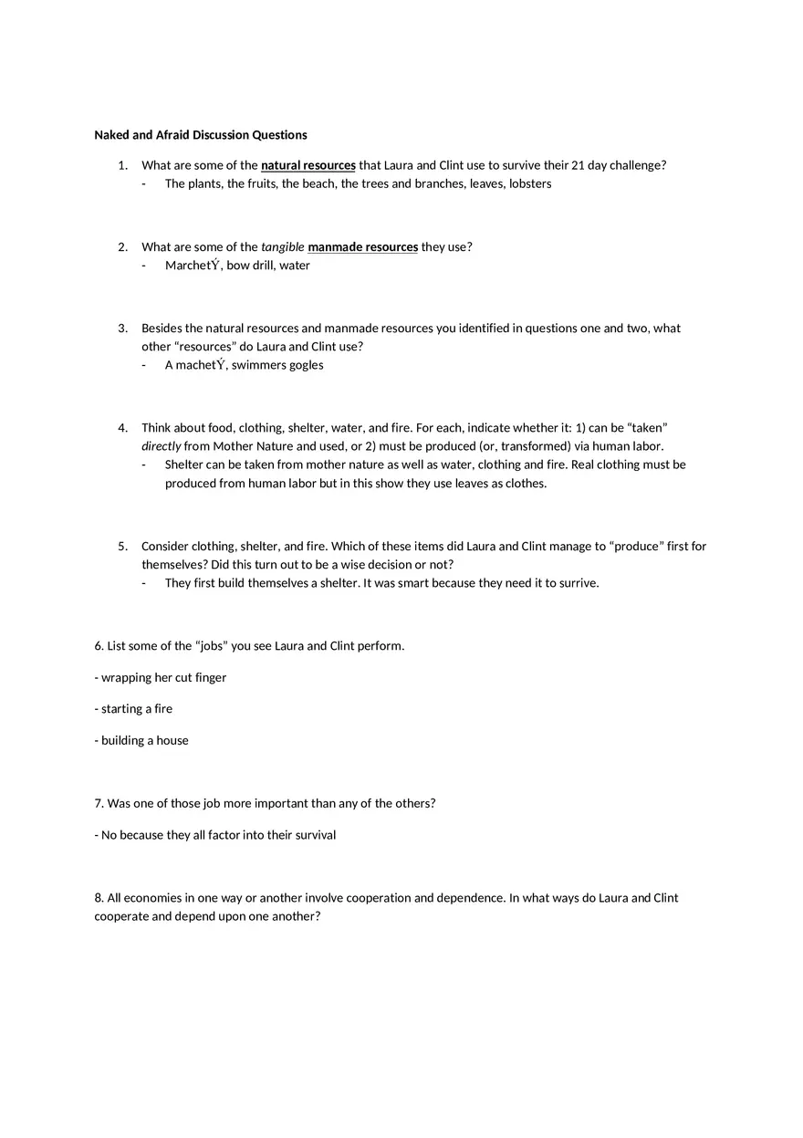 Naked and Afraid Discussion Questions - Page 1