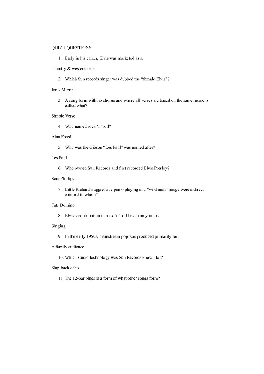 History of Rock Music Final Questions and Answers - Page 1