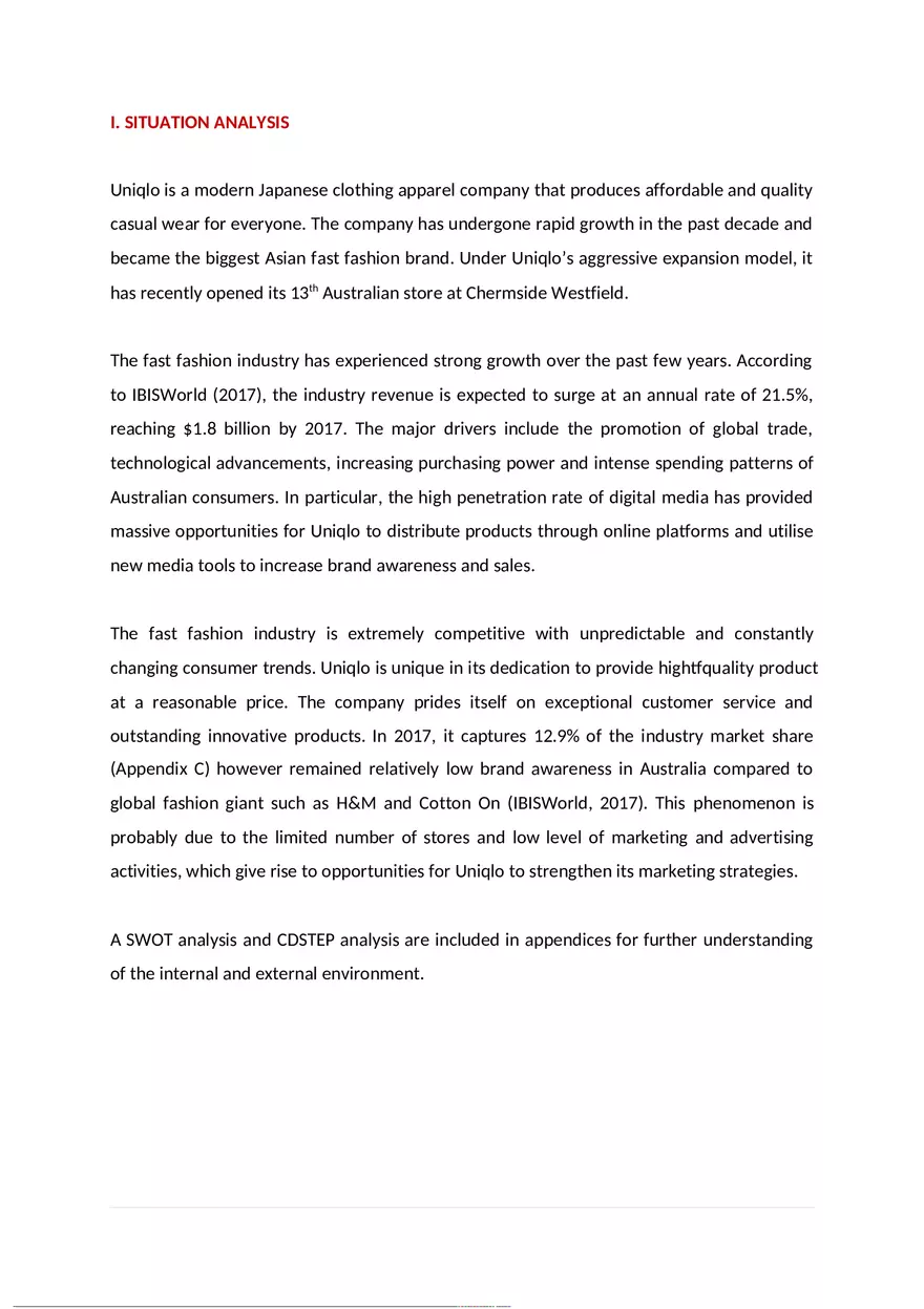 Uniqlo Marketing Plan - Page 1