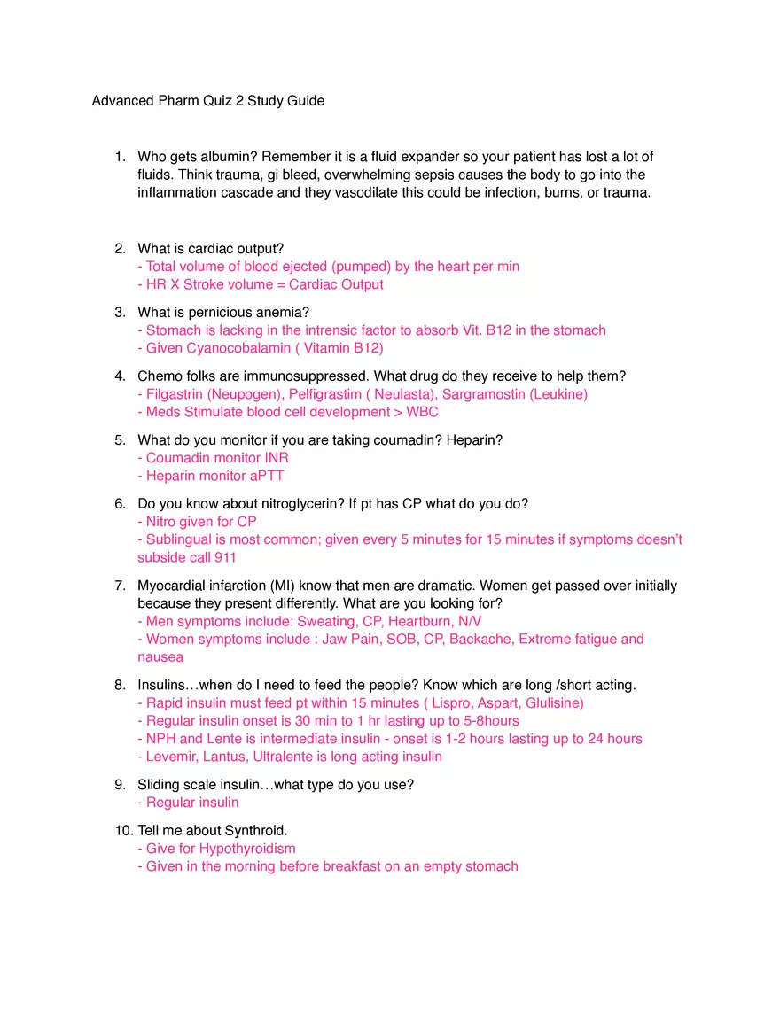 Advanced Pharm Quiz 2 Study Guide - Page 1