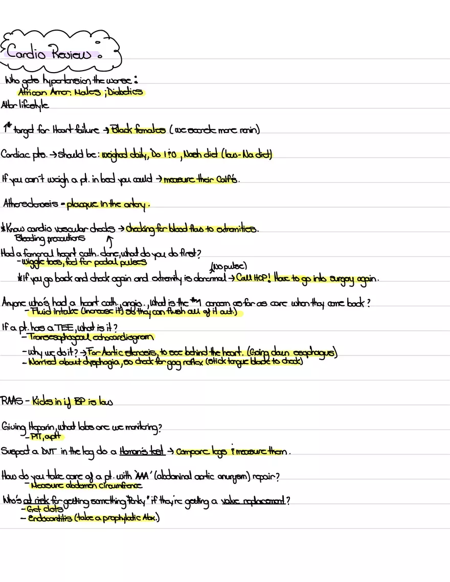 Exam 3: Cardio Review - Page 1