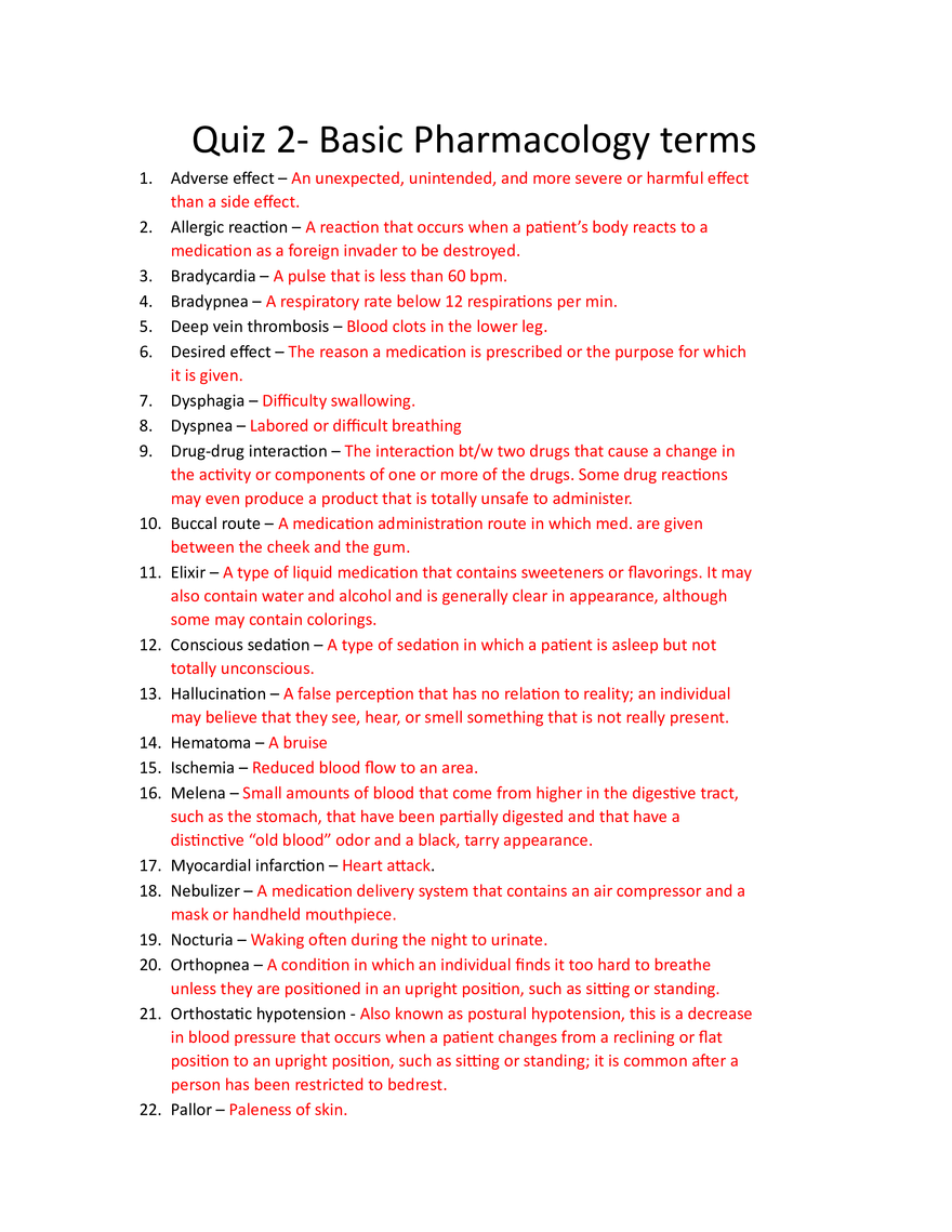 Quiz 2 - Basic Pharmacology Terms - Page 1