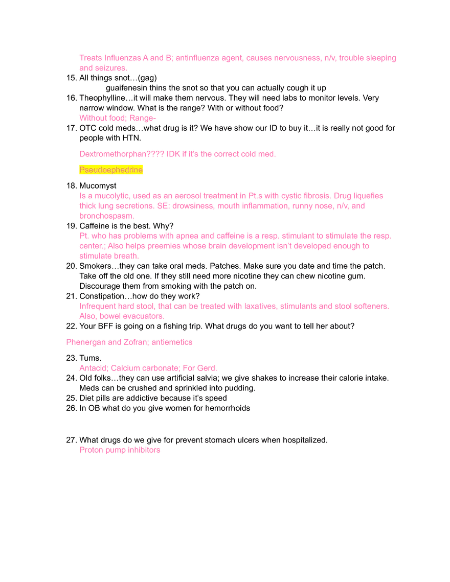 Advanced Pharm Study Guide for Test #3 - Page 2