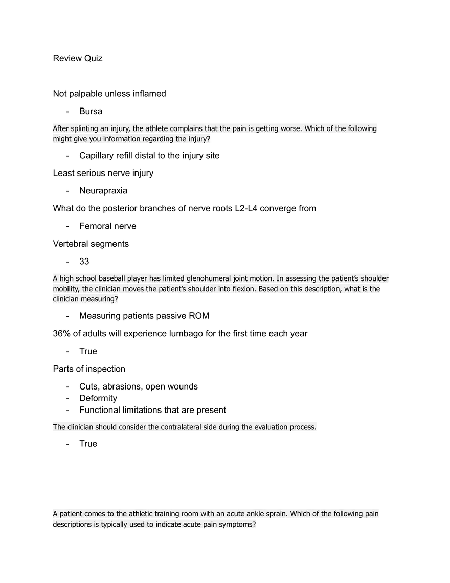 Review Quiz Nerve Dysfunction - Page 1