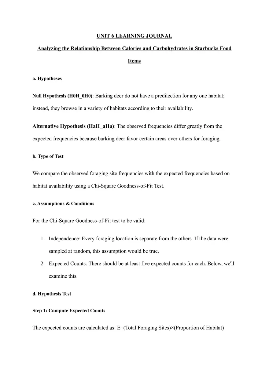 Analyzing the Relationship Between Calories and Carbohydrates in Starbucks Food Item - Page 1