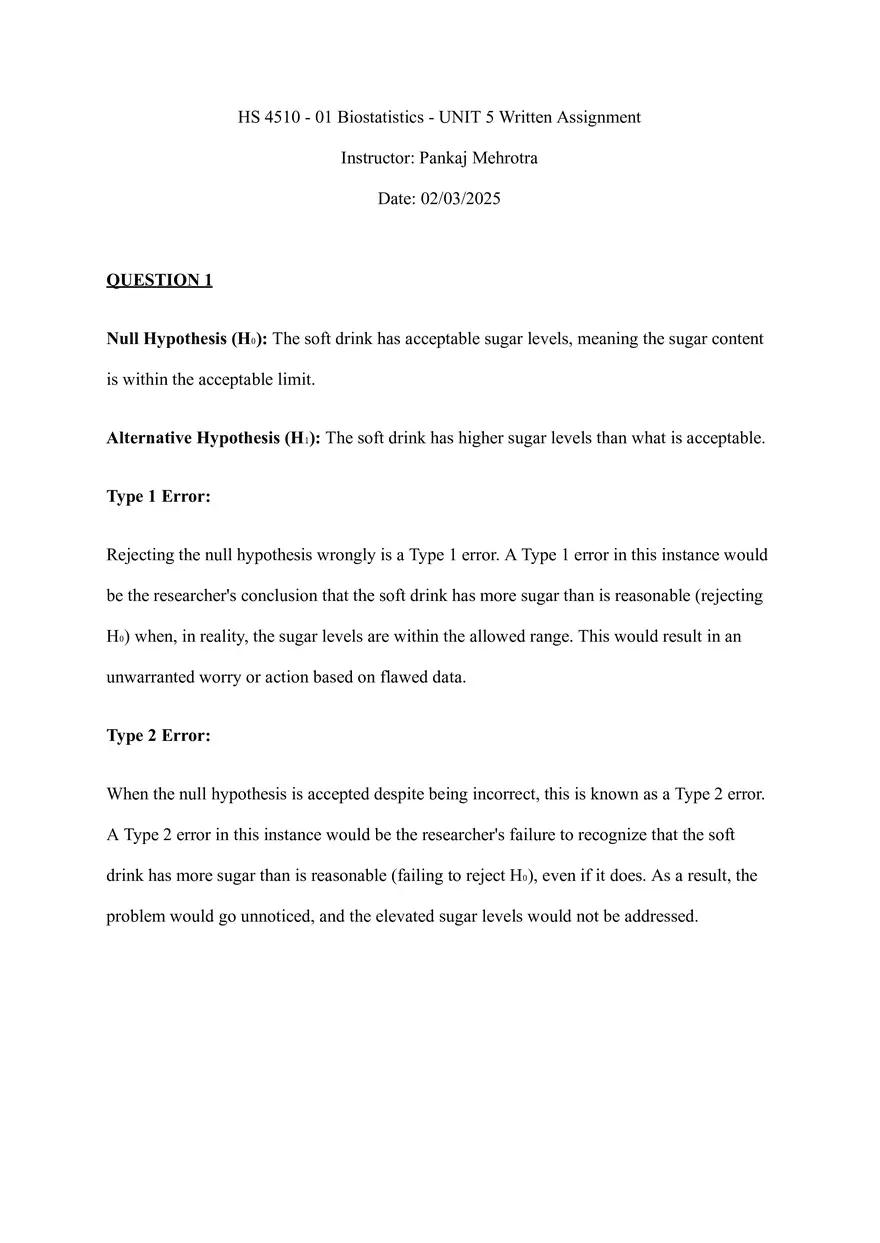 Unit 5: Assignment Hypothesis Testing and Errors - Page 1