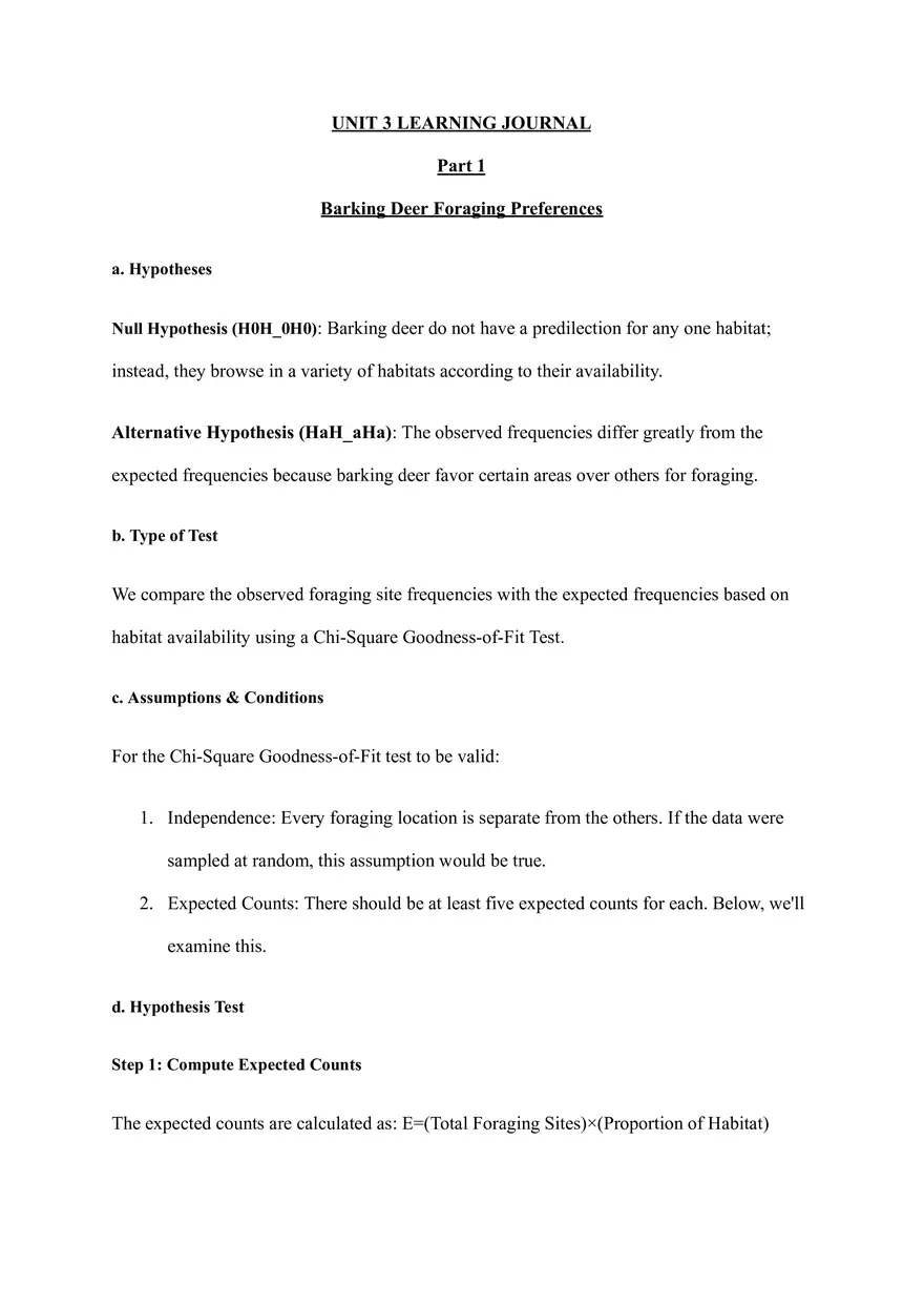 Unit 3: Barking Deer Foraging Preferences - Page 1