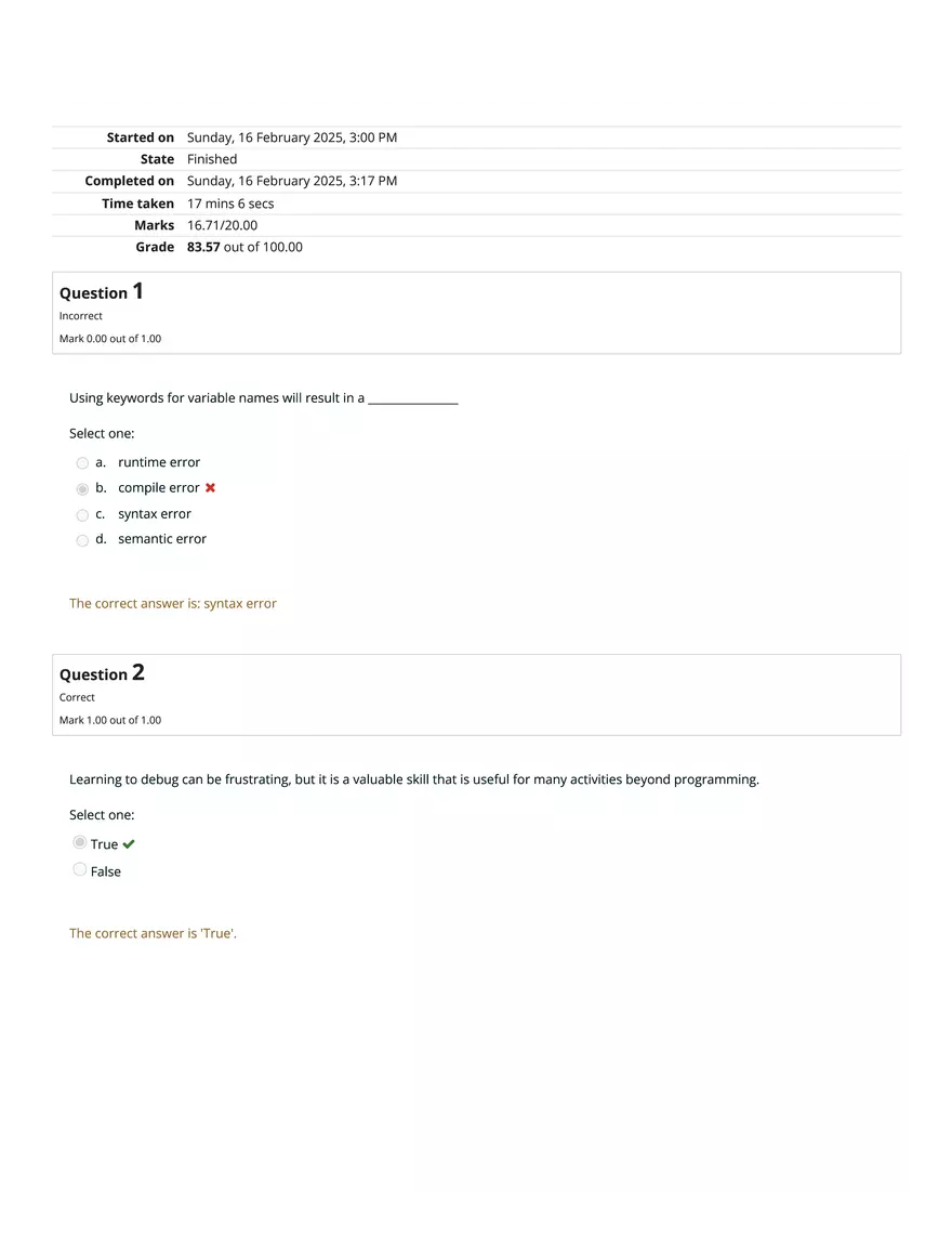 CS1101 Graded Quiz Unit 3: Attempt Review - Page 1