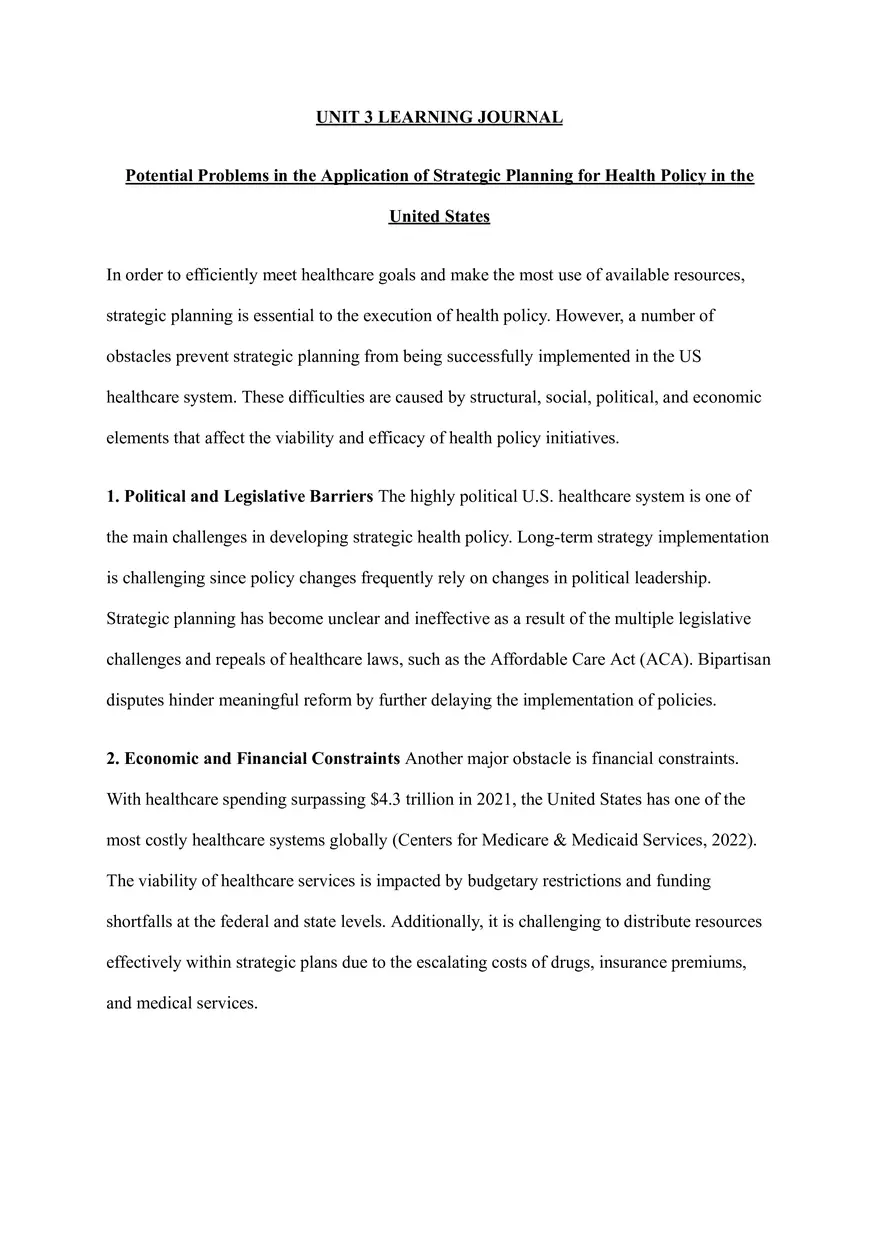 Potential Problems in the Application of Strategic Planning - Page 1