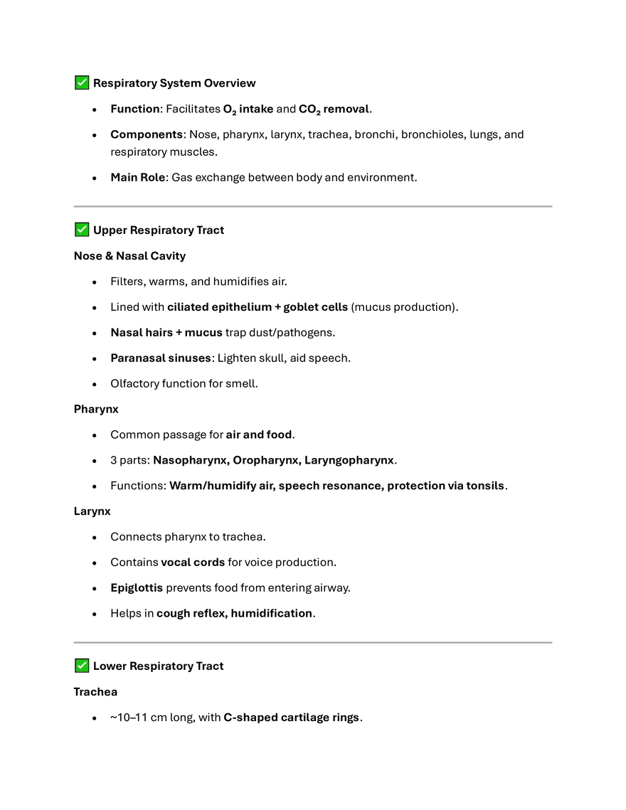 Respiratory System Overview - Page 1