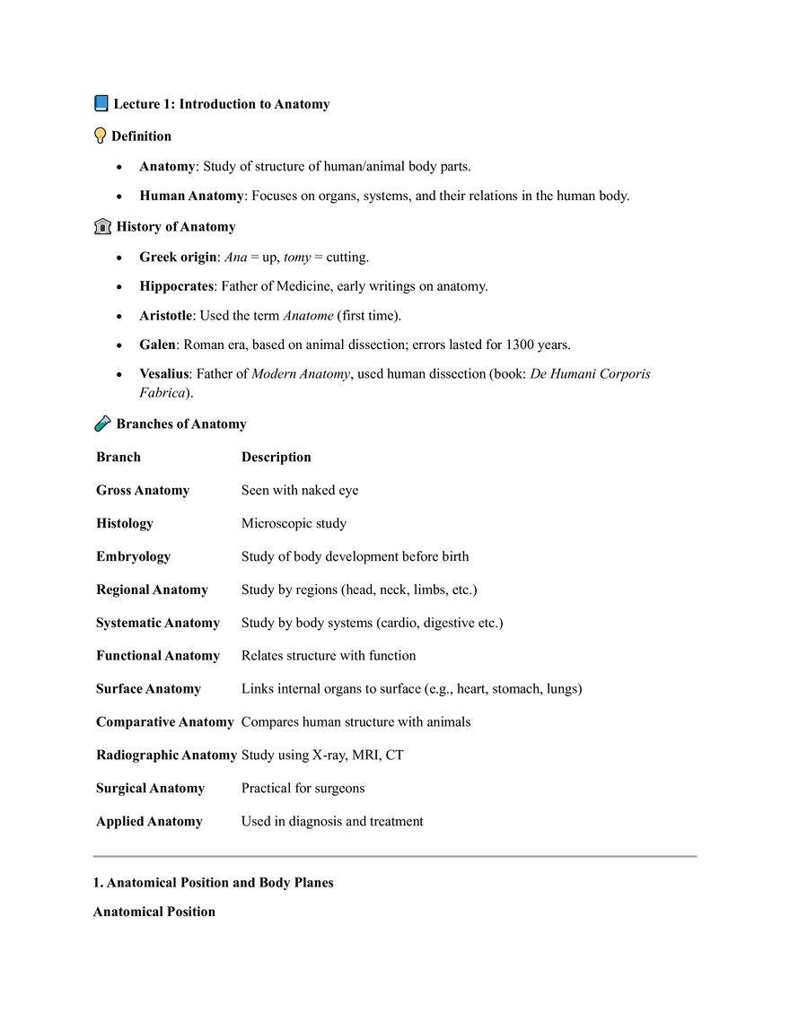 Lecture 1: Introduction to Anatomy - Page 1