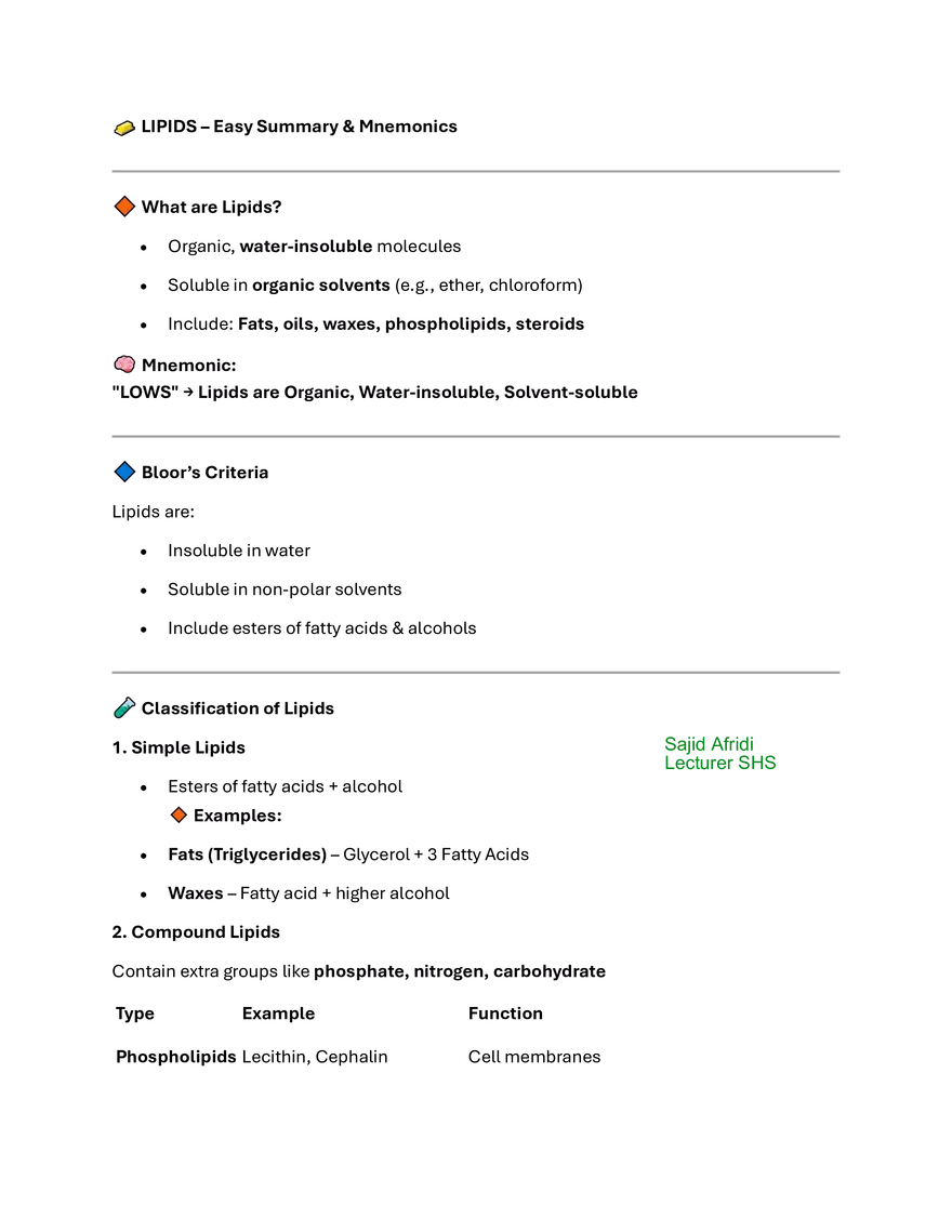 lipids Summery and MCQs. - Page 1