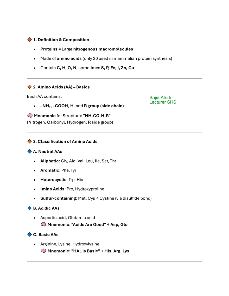 Proteins Summary & MCQs - Page 1