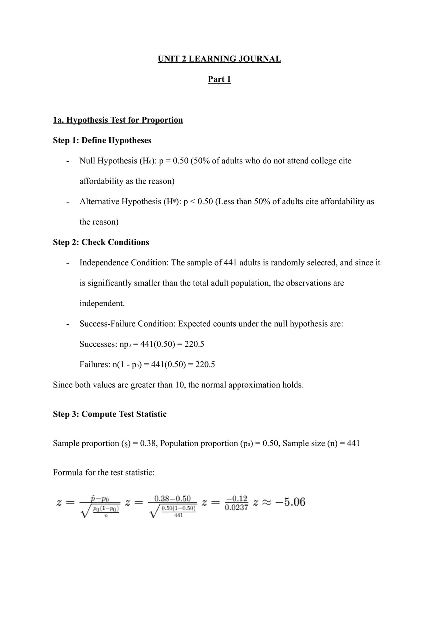Unit 2: Hypothesis Test for Proportion - Page 1