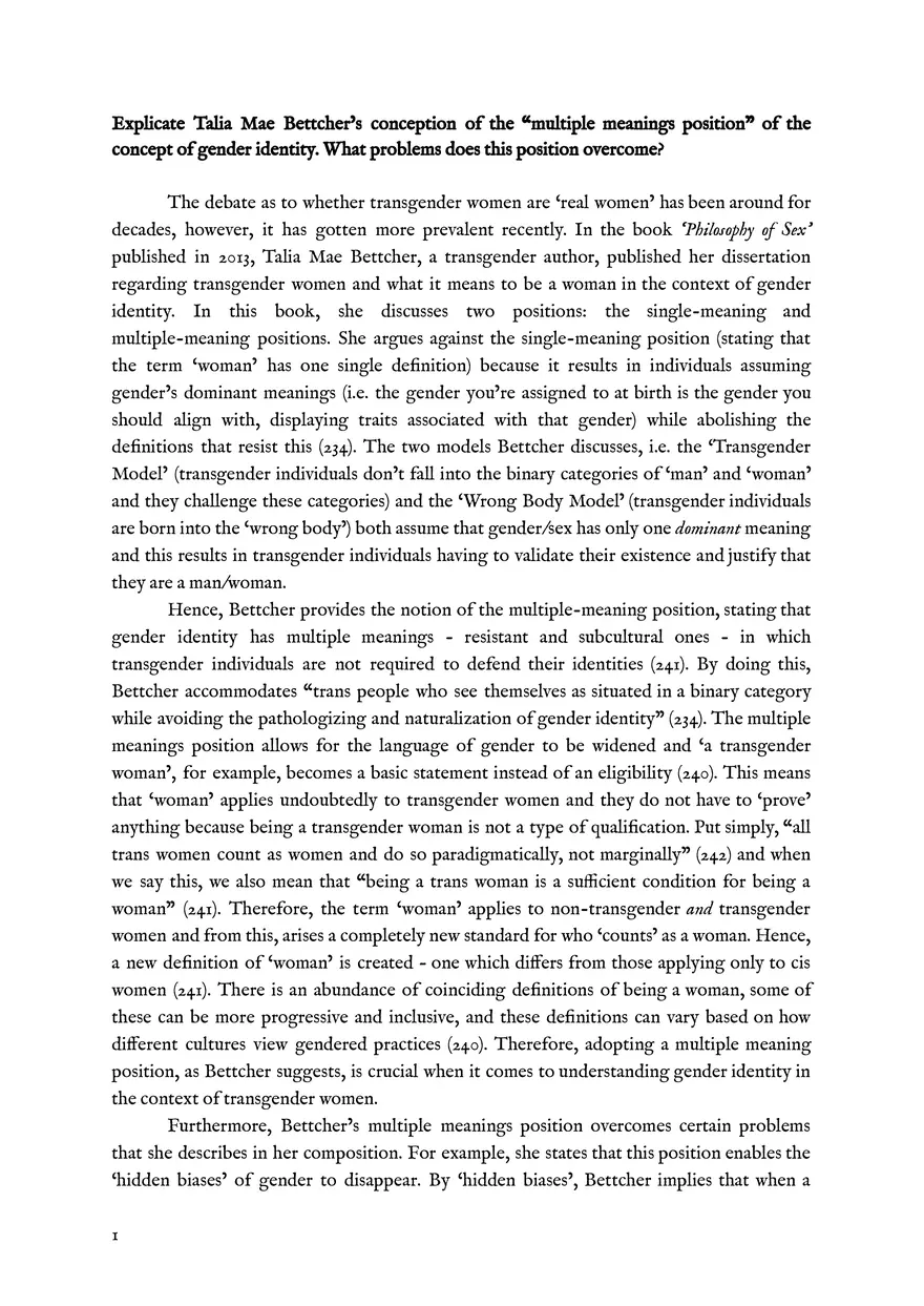 Gender Identity Bettcher's Multiple Meanings Position - Page 1