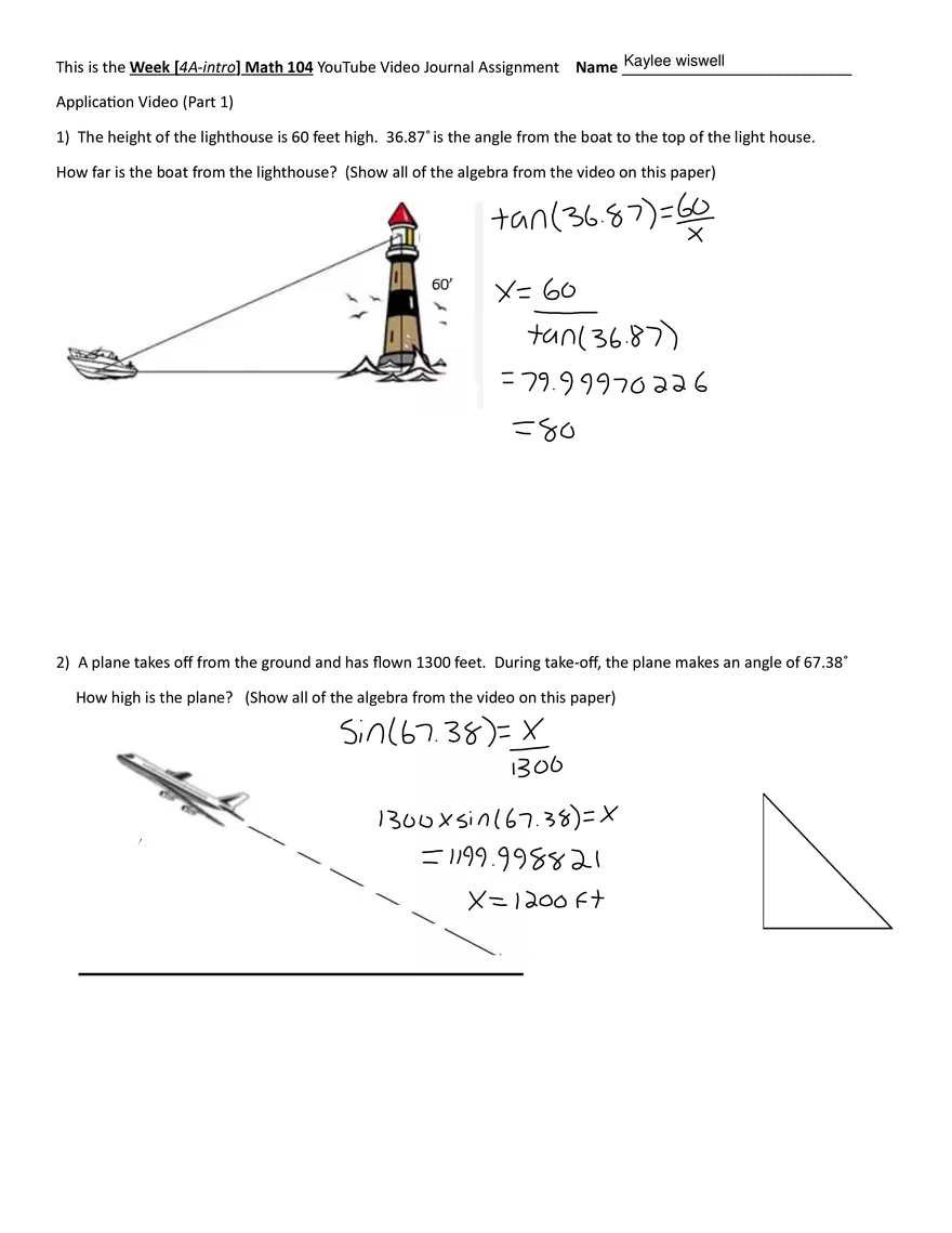 Worksheet 4A - Applications With Triangles - Page 1