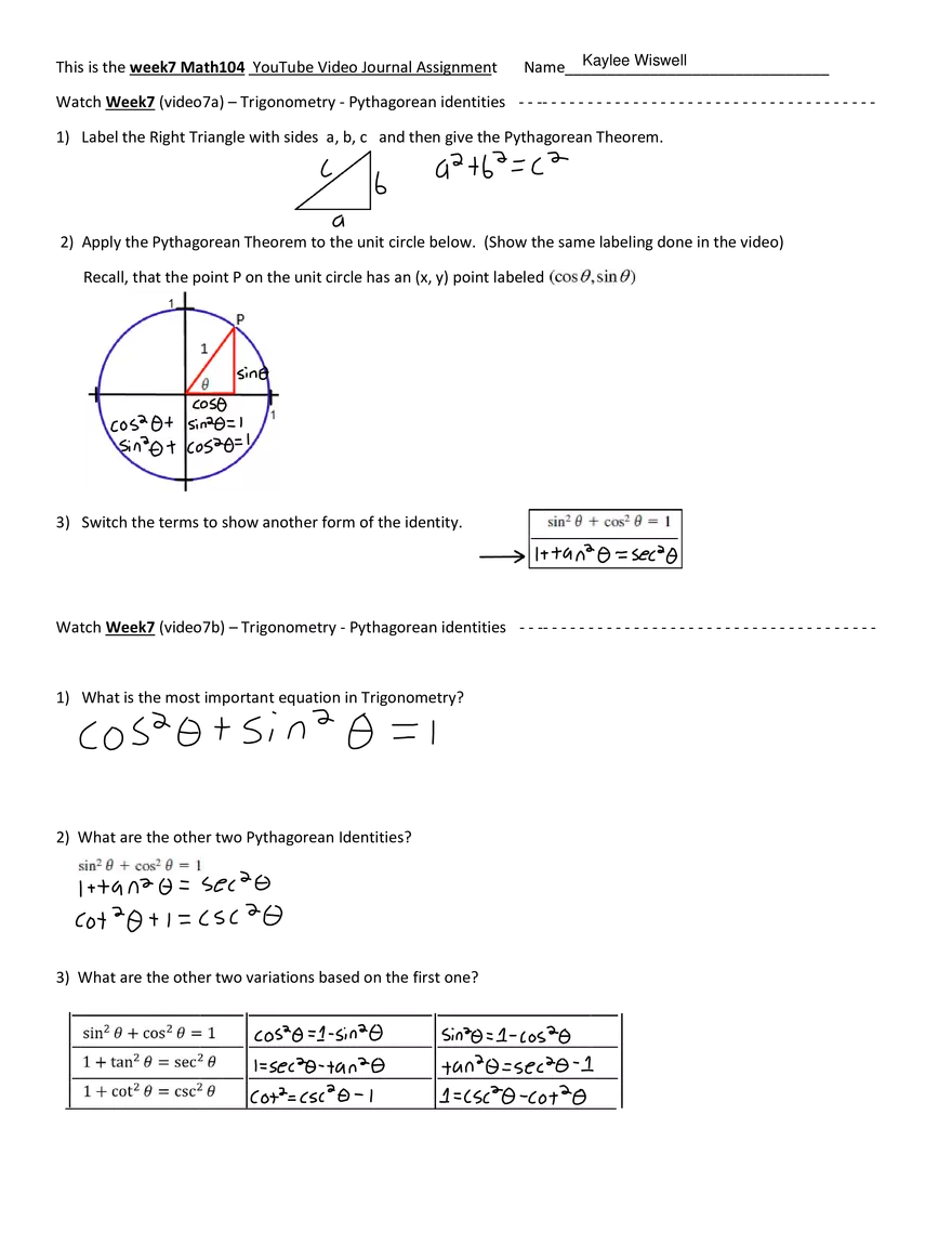 Week7 VJ - Trigonometry - Pythagorean Identities - Page 1