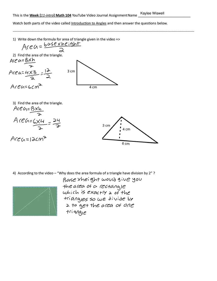 Worksheet 11A - Intro to Area of Triangle - Page 1