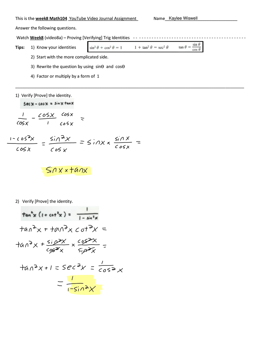 Week8 VJ - Proving Trig Identities - Page 1