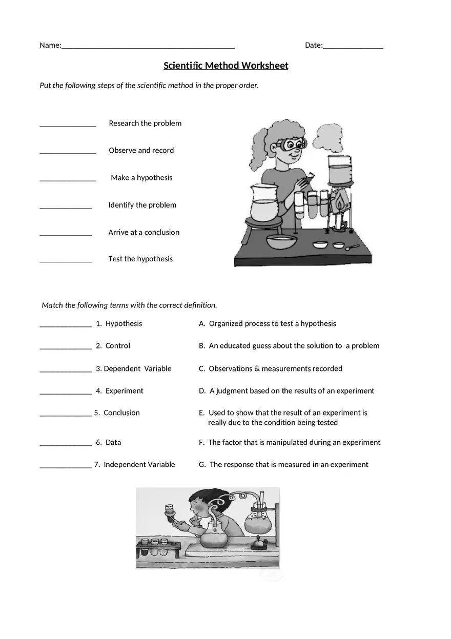 Scientific Method - Worksheet - Page 1