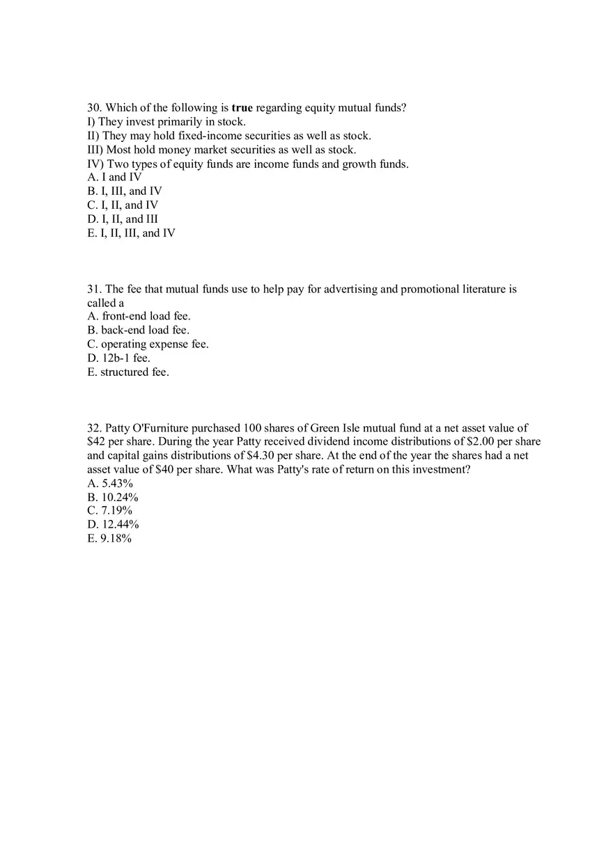 Mutual Funds and Other Investment Companies Quiz Part 1 - Page 9