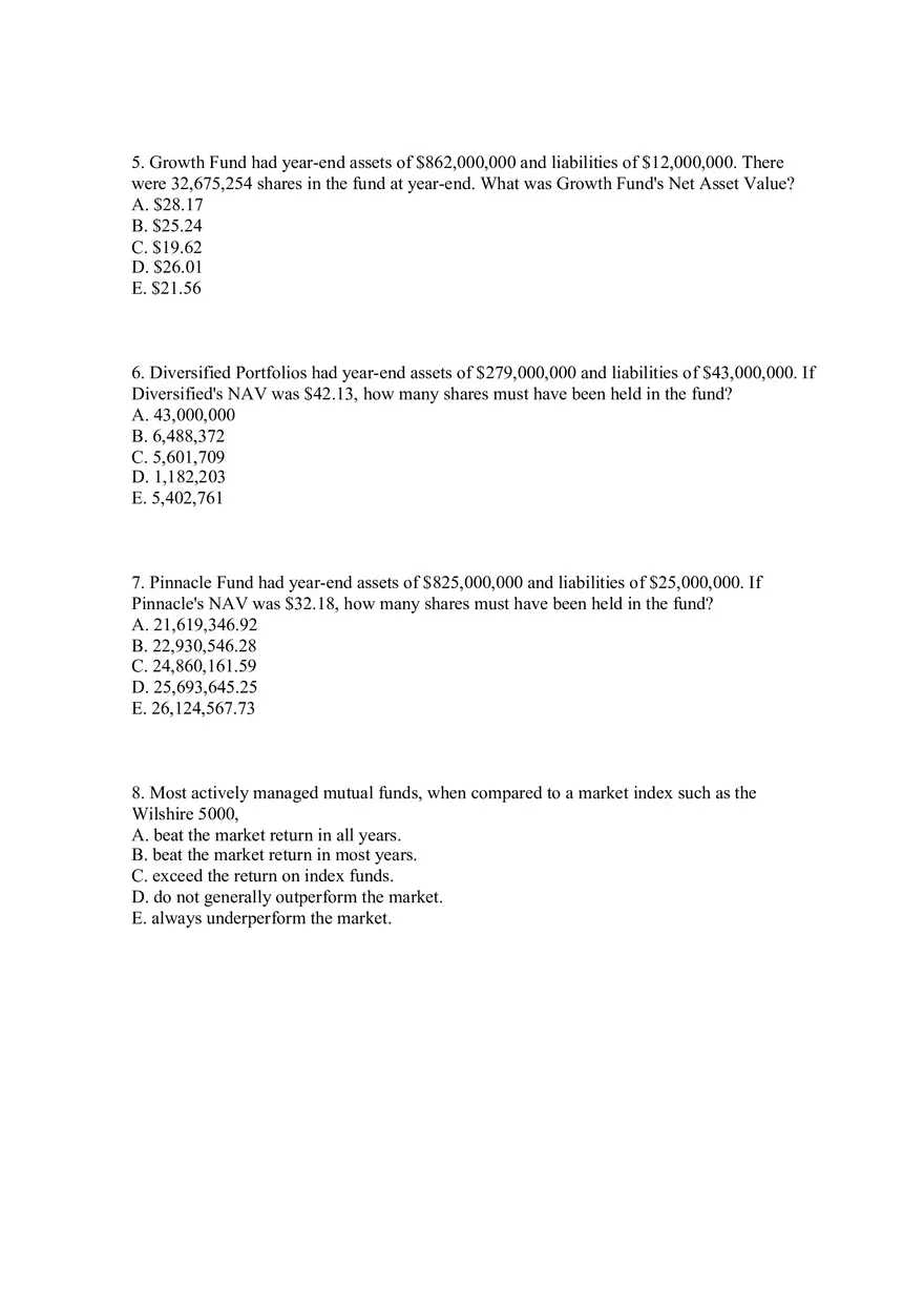 Mutual Funds and Other Investment Companies Quiz Part 1 - Page 2