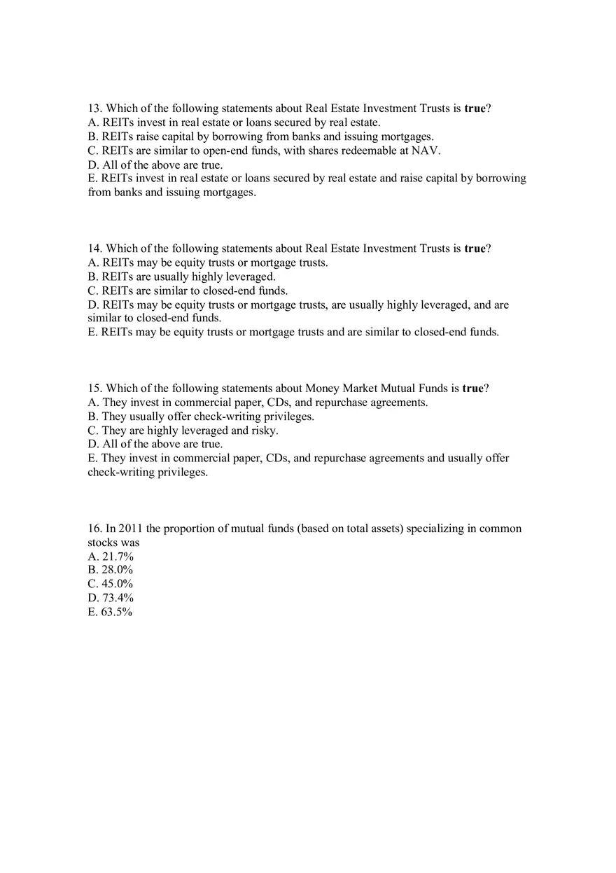 Mutual Funds and Other Investment Companies Quiz Part 1 - Page 4