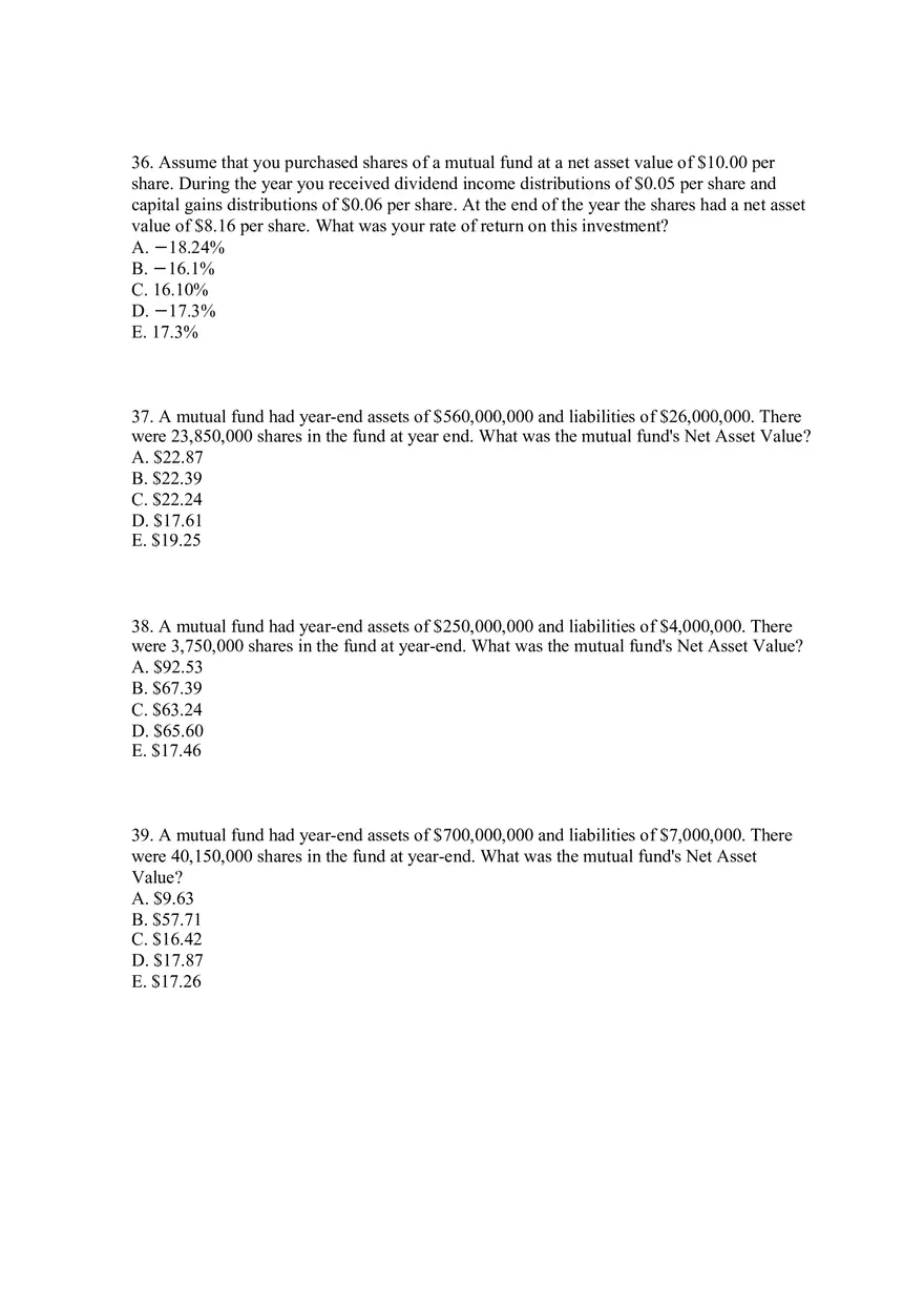 Mutual Funds and Other Investment Companies Quiz Part 2 - Page 1