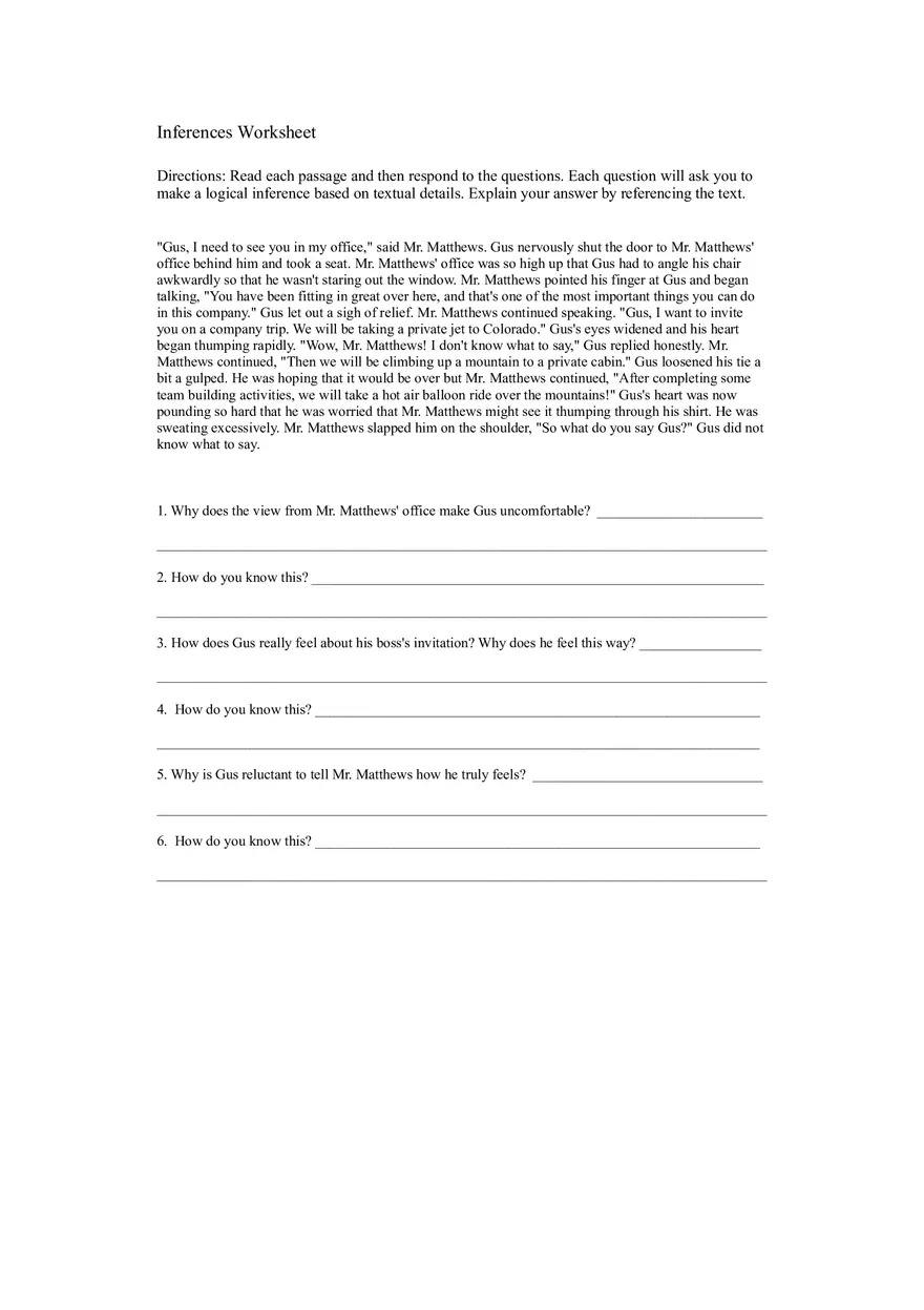 Inferences Worksheet 3 Gus and Office - Page 1