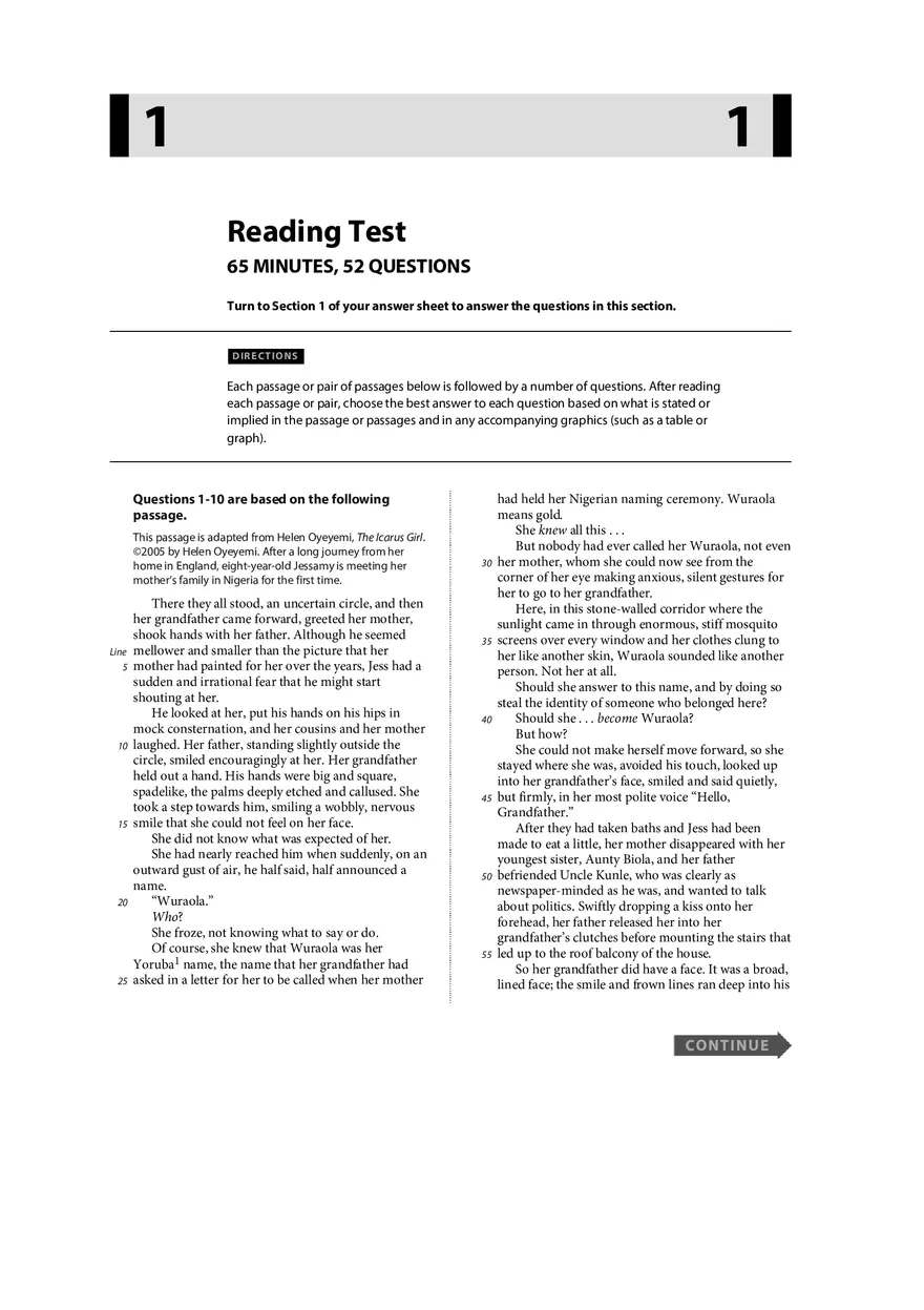 Reading Literature Test Part 1 - Page 1