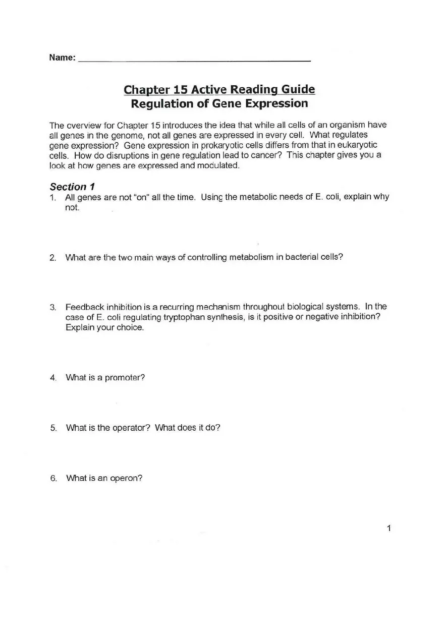 Chapter 15 Regulation of Gene Expression - Page 3
