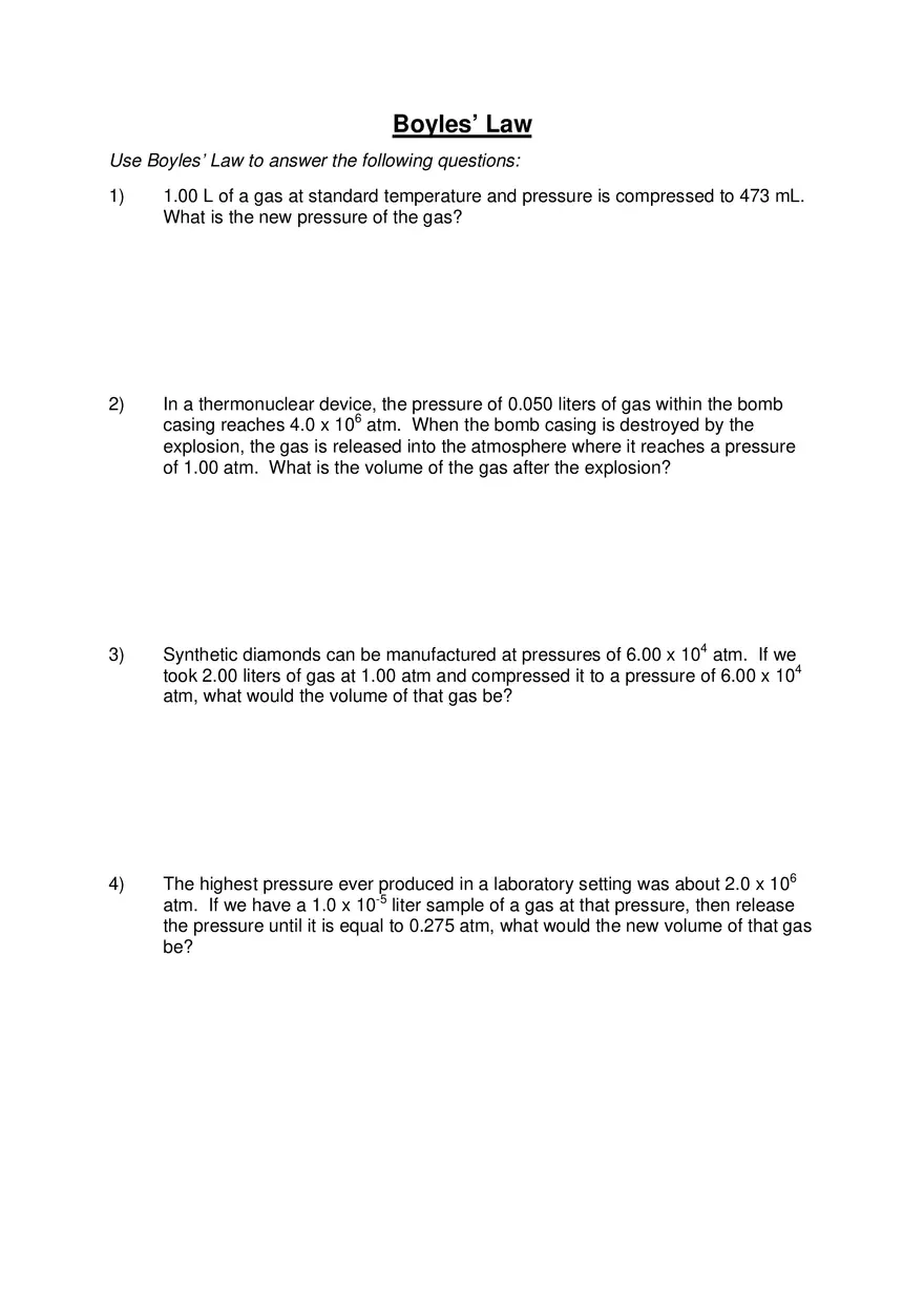 Ideal Gas Law Problems - Page 1