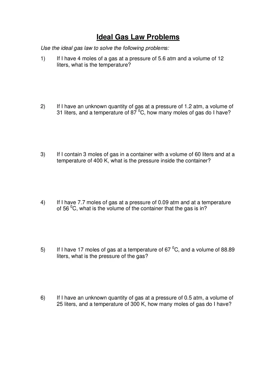 Boyles’ Law Worksheet - Page 1