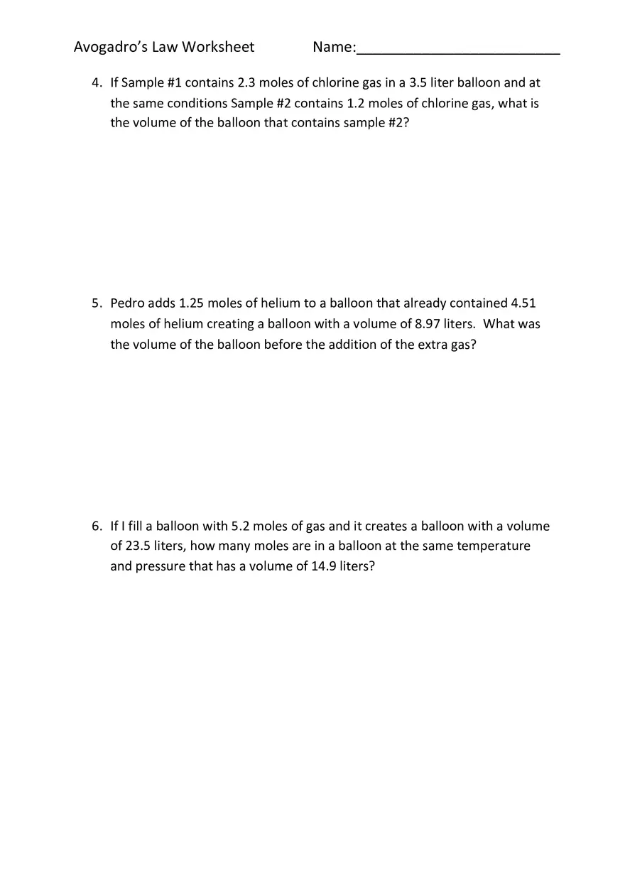 Avogadro’s Law Worksheet - Page 2