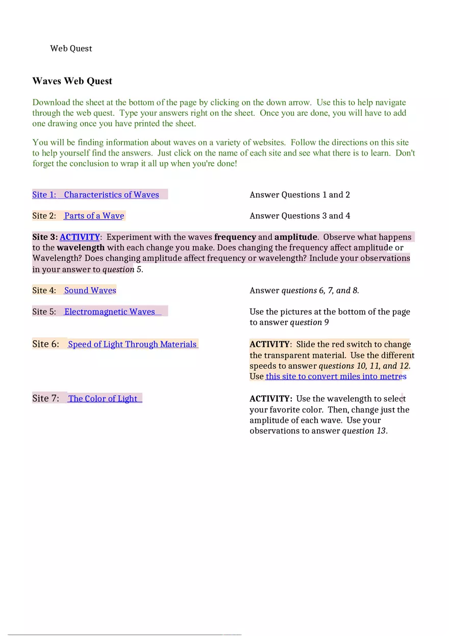 Waves Web Quest - Page 1