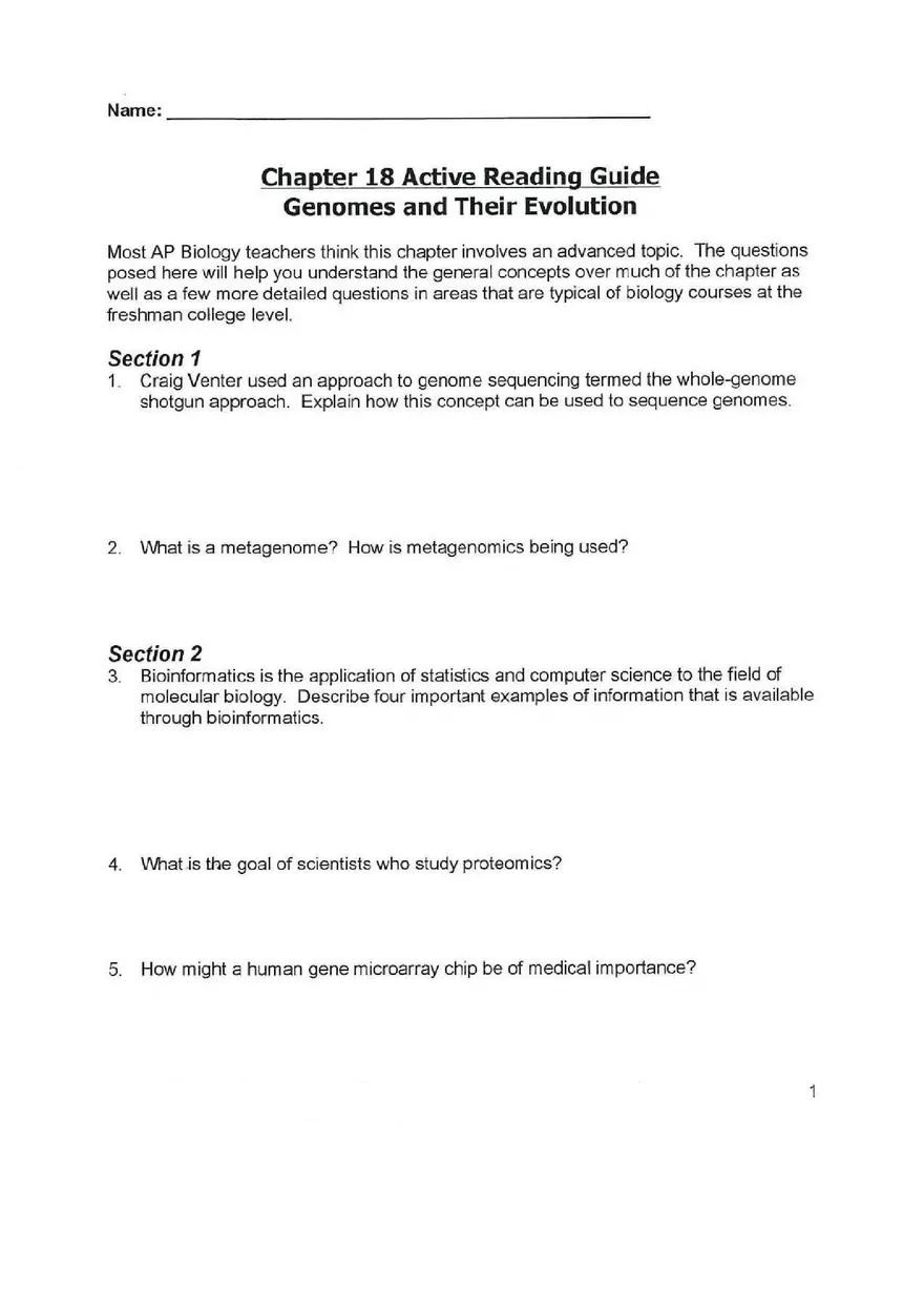 Chapter 18 Genomes and Their Evolution - Page 1