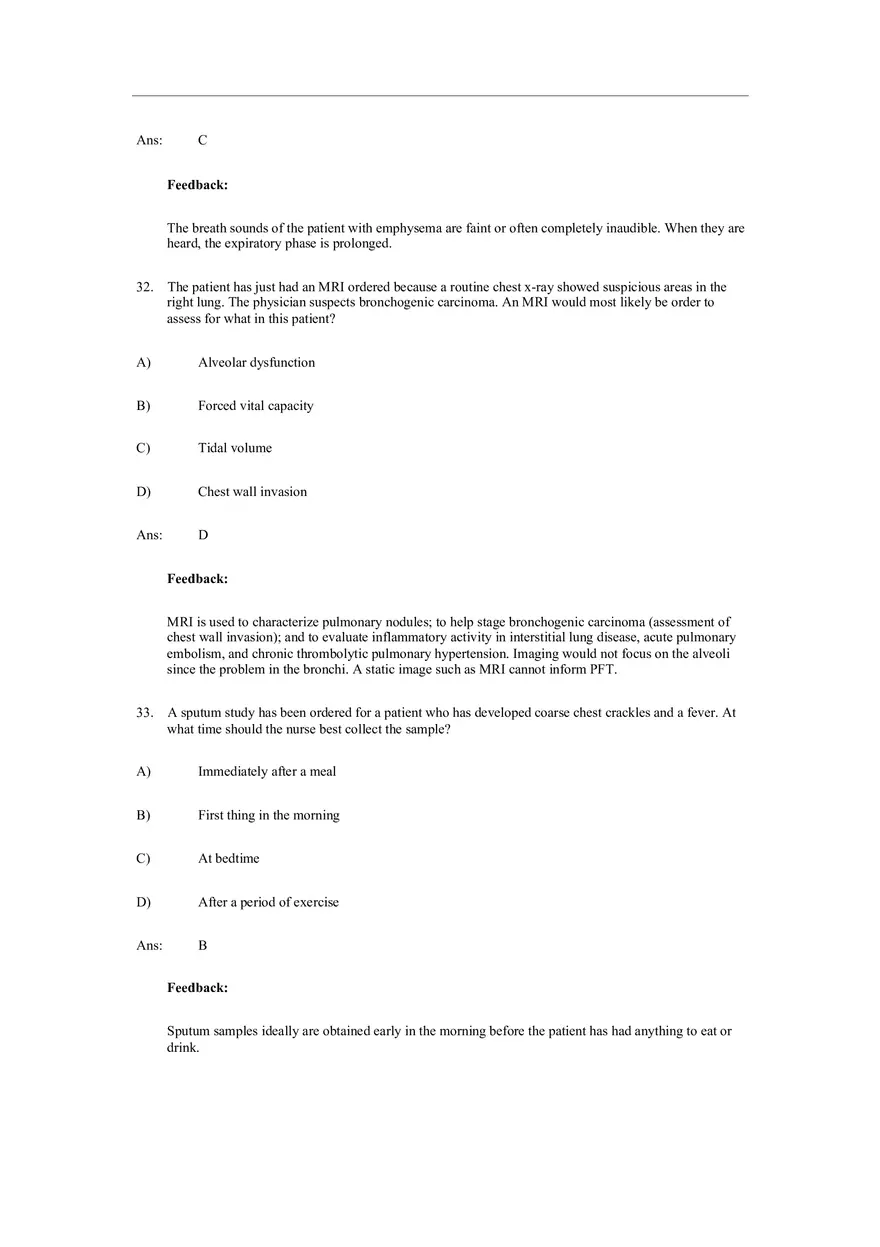 Assessment of Respiratory Function Test Bank Answers - Page 7
