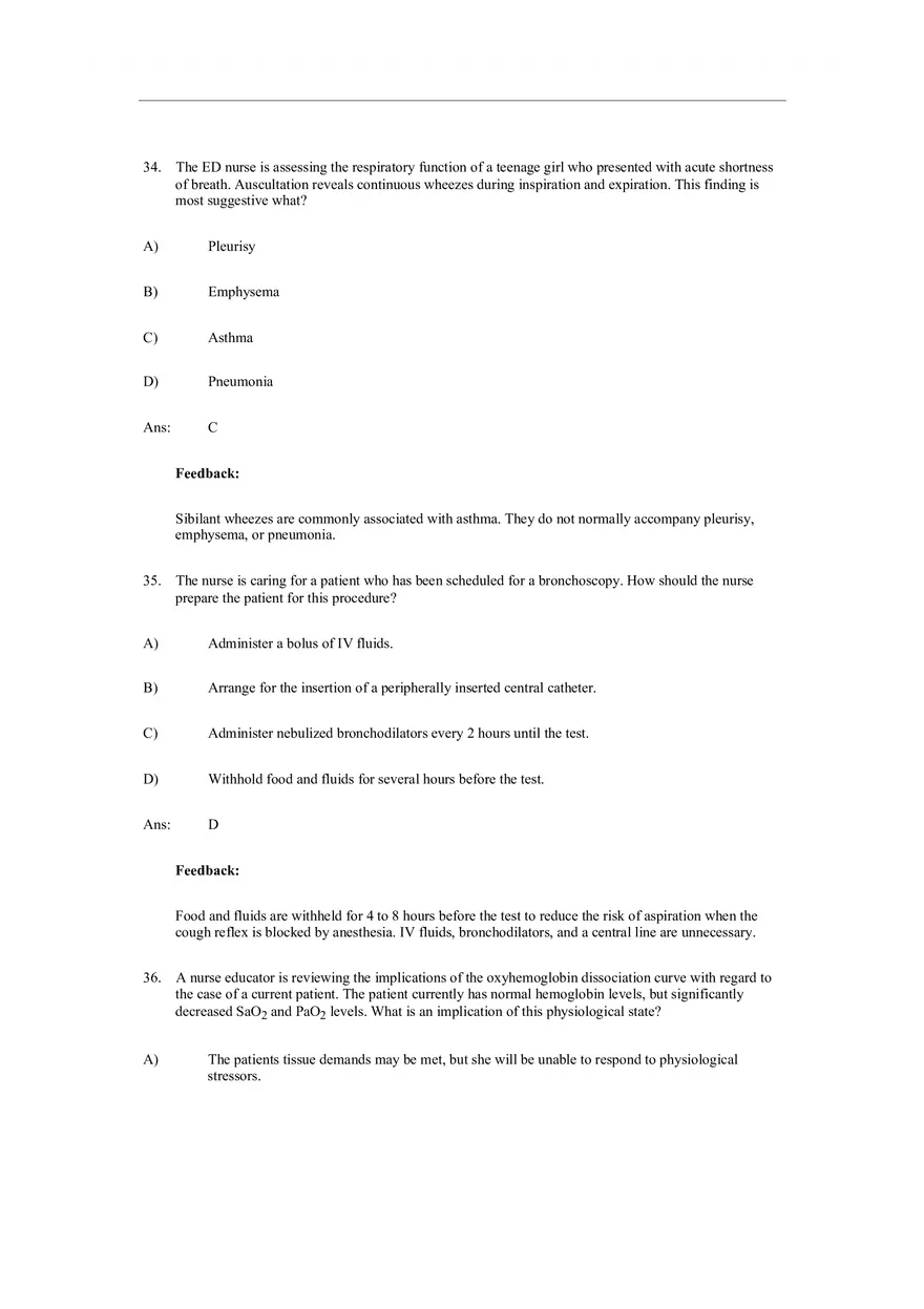 Assessment of Respiratory Function Test Bank Answers - Page 8