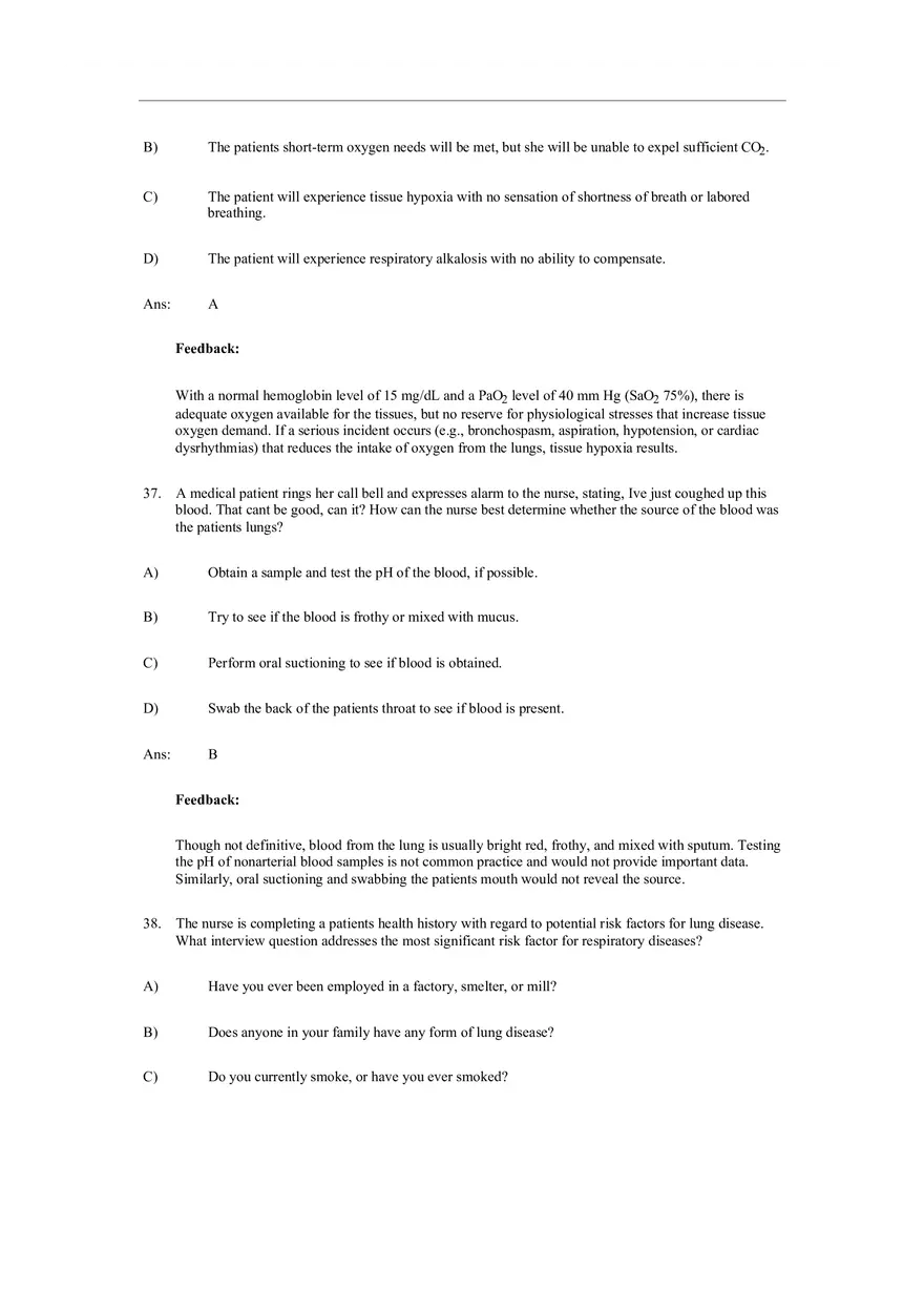 Assessment of Respiratory Function Test Bank Answers - Page 9