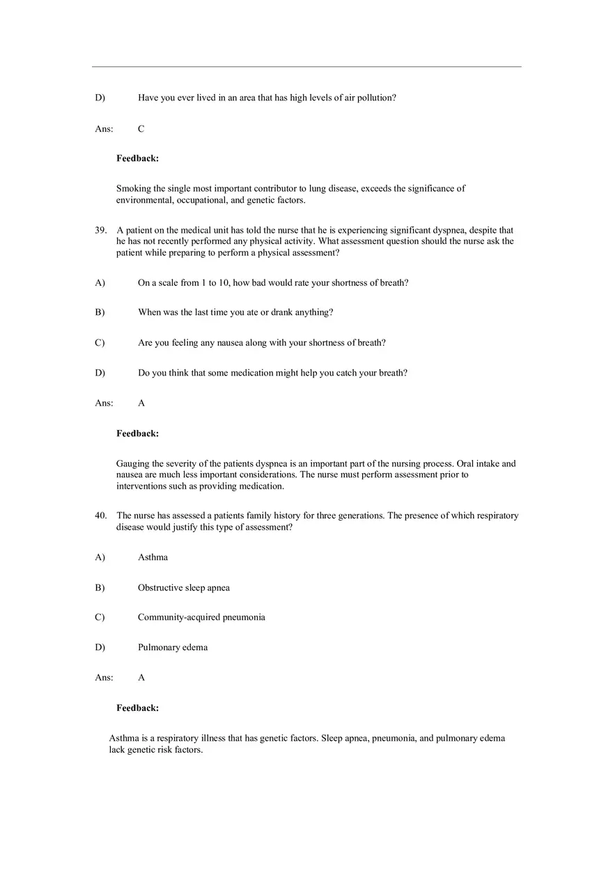 Assessment of Respiratory Function Test Bank Answers - Page 10