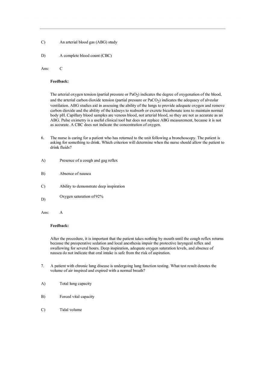 Assessment of Respiratory Function Test Bank Answers - Page 11