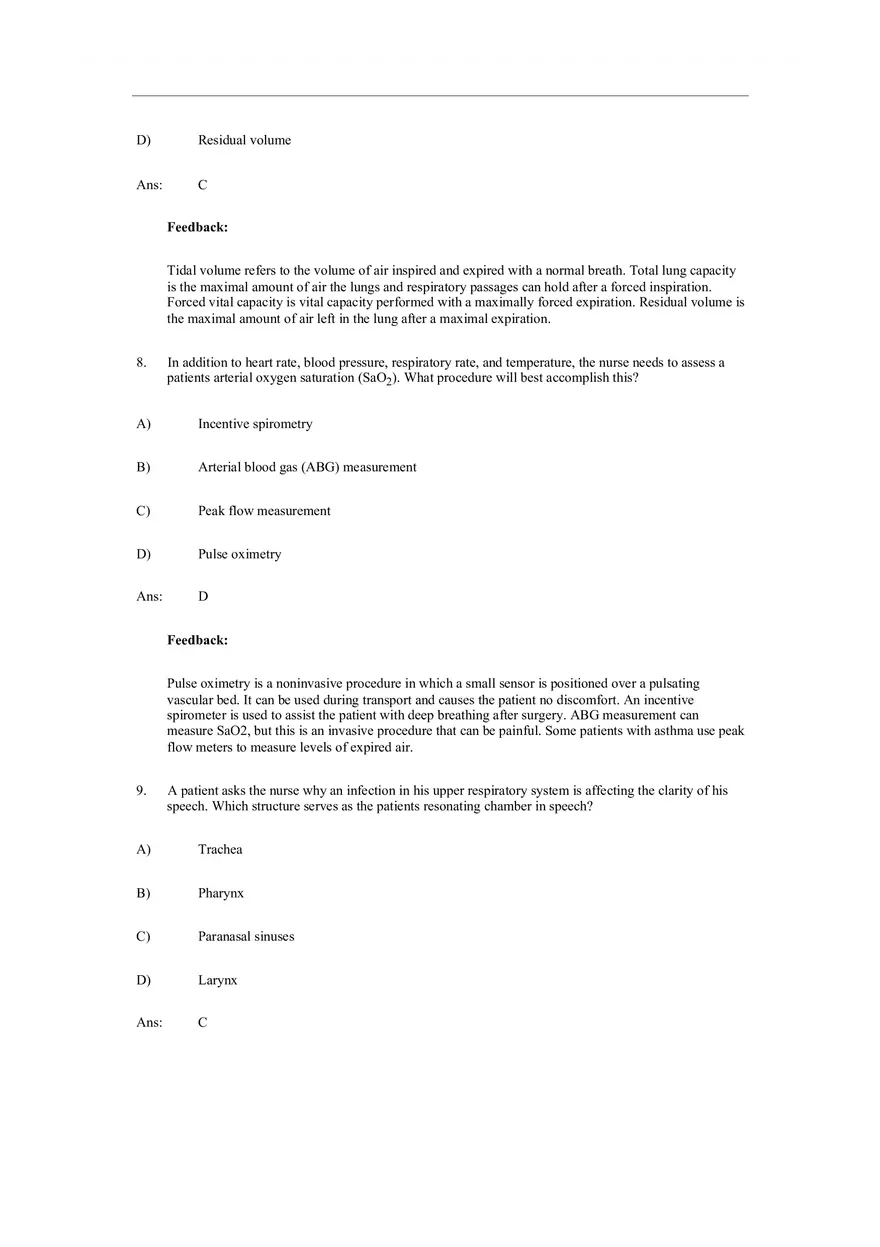 Assessment of Respiratory Function Test Bank Answers - Page 12