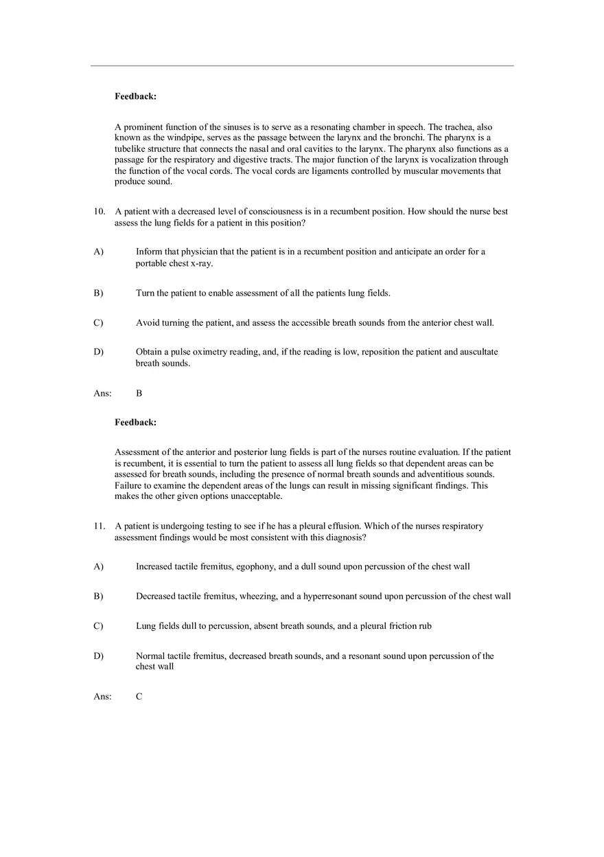 Assessment of Respiratory Function Test Bank Answers - Page 13