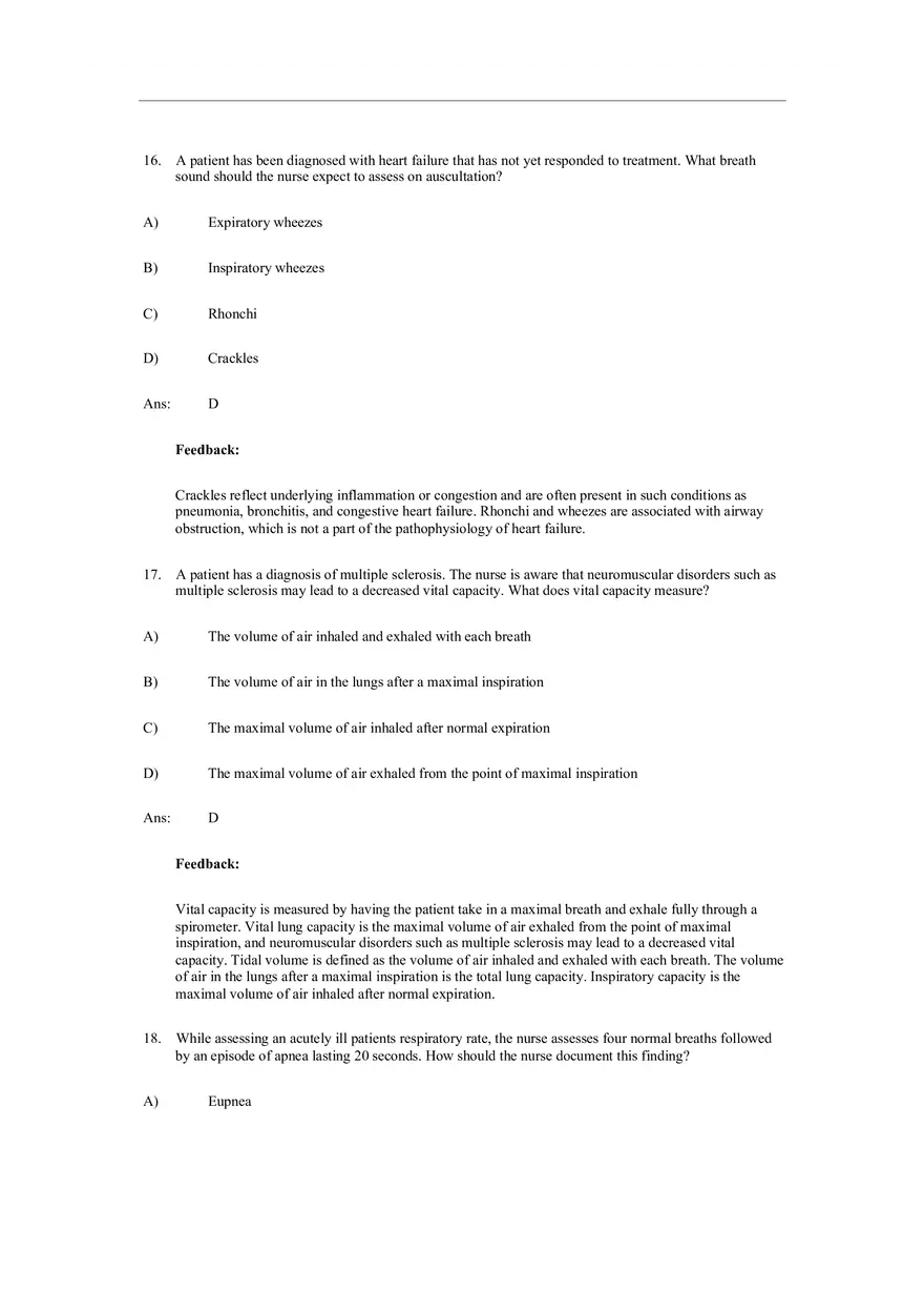 Assessment of Respiratory Function Test Bank Answers - Page 16