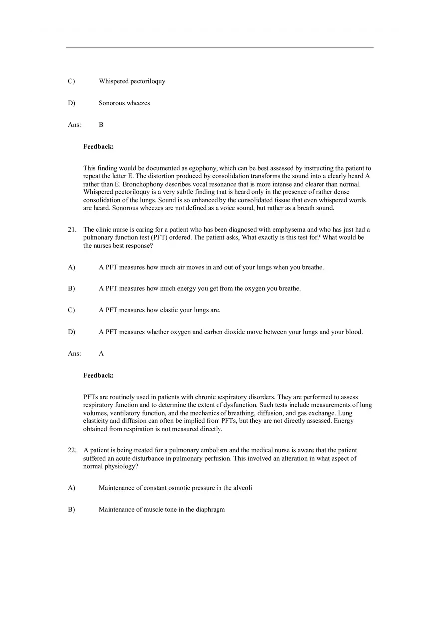 Assessment of Respiratory Function Test Bank Answers - Page 18
