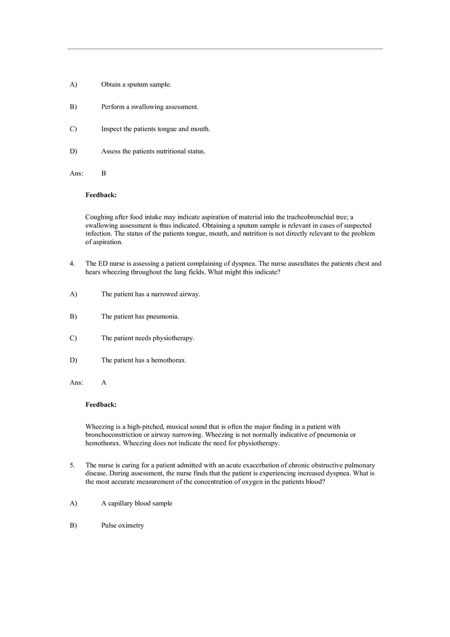 Assessment of Respiratory Function Test Bank Answers - Page 2