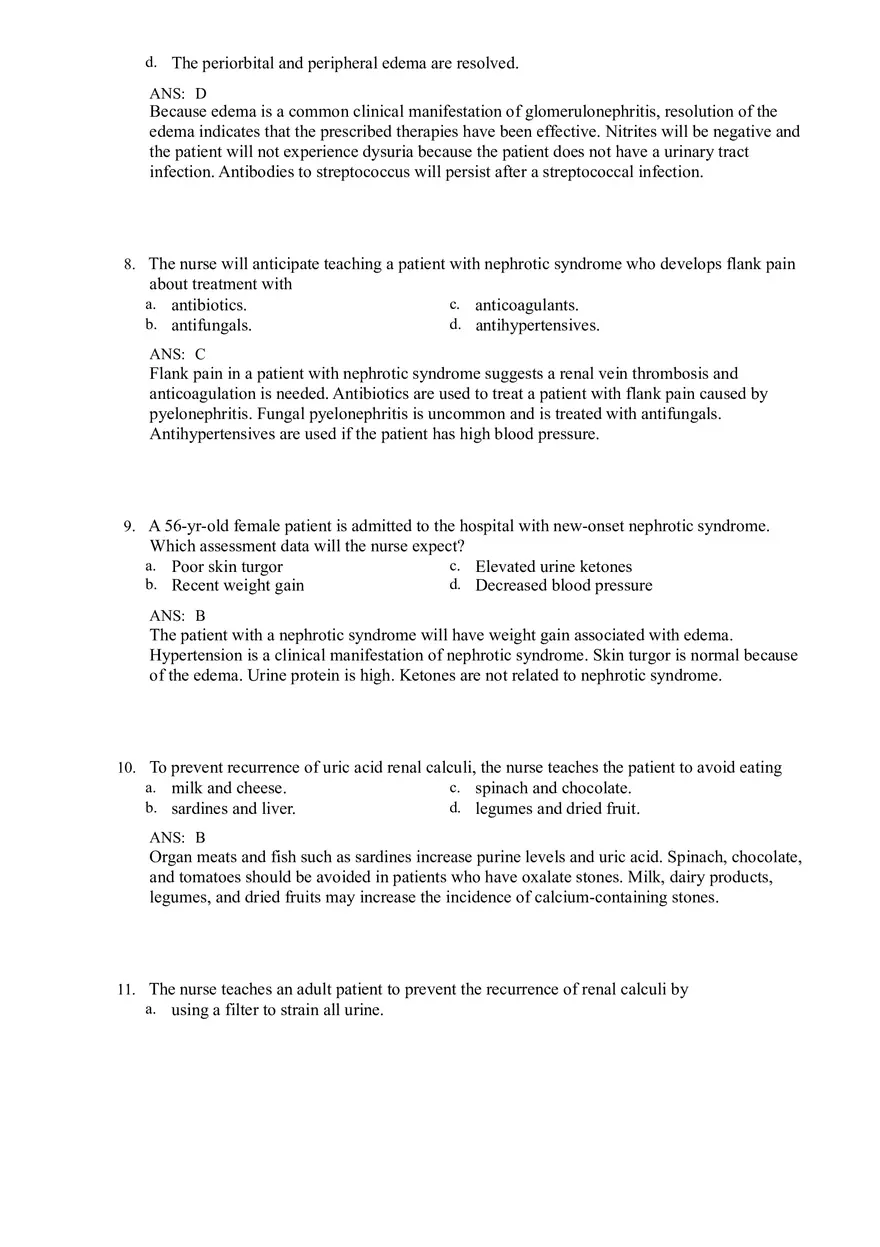 Renal and Urologic Problems Lewis Test Bank - Page 7