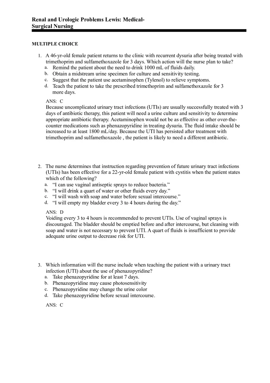 Renal and Urologic Problems Lewis Test Bank - Page 1