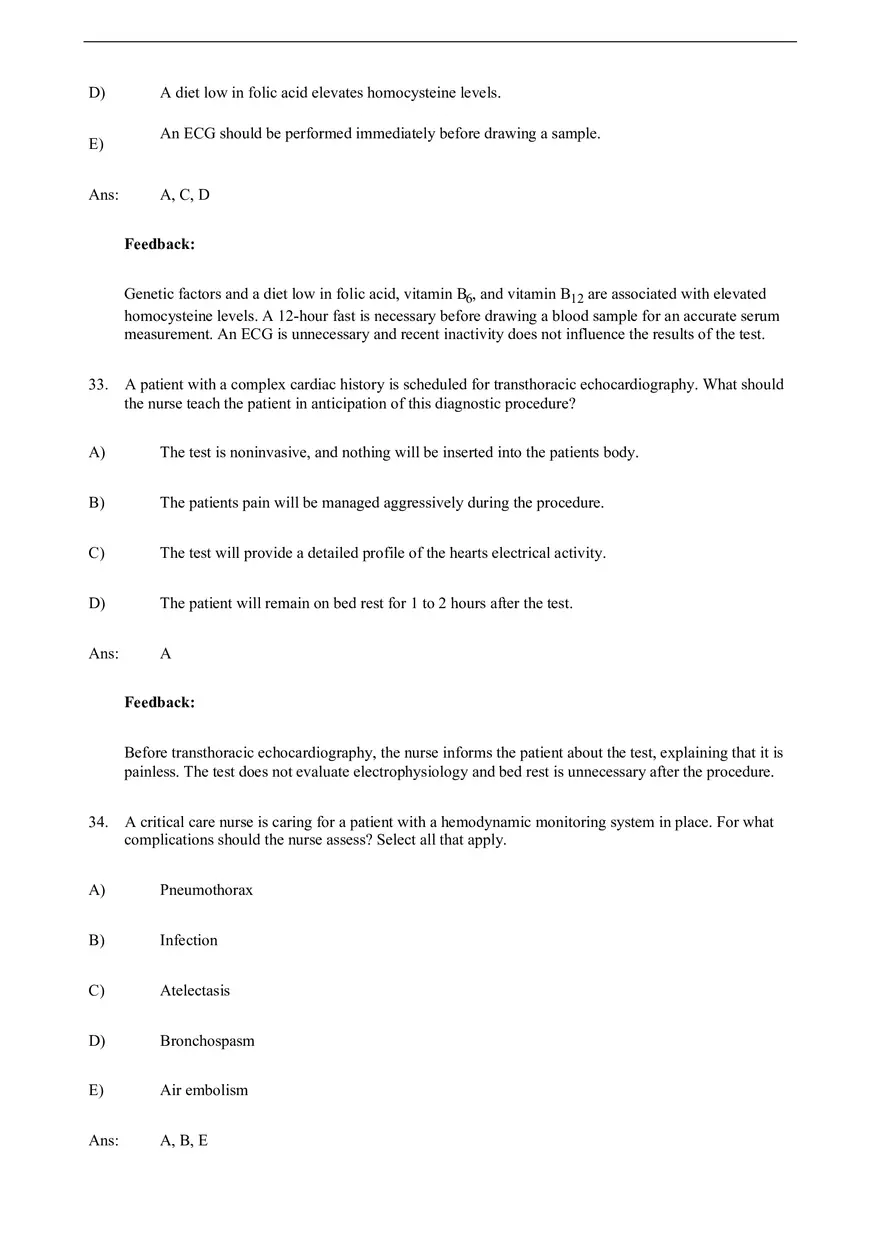 Assessment of Cardiovascular Function Test Bank - Page 7