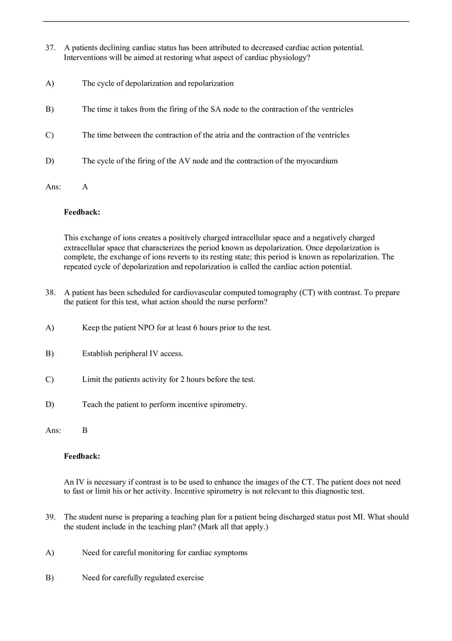 Assessment of Cardiovascular Function Test Bank - Page 9